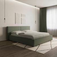 Čalouněná postel SERENA 180x200 cm, olivově zelená - černá/olivově zelená, Moderní, kov/dřevo (180/200cm) - Bessagi Home