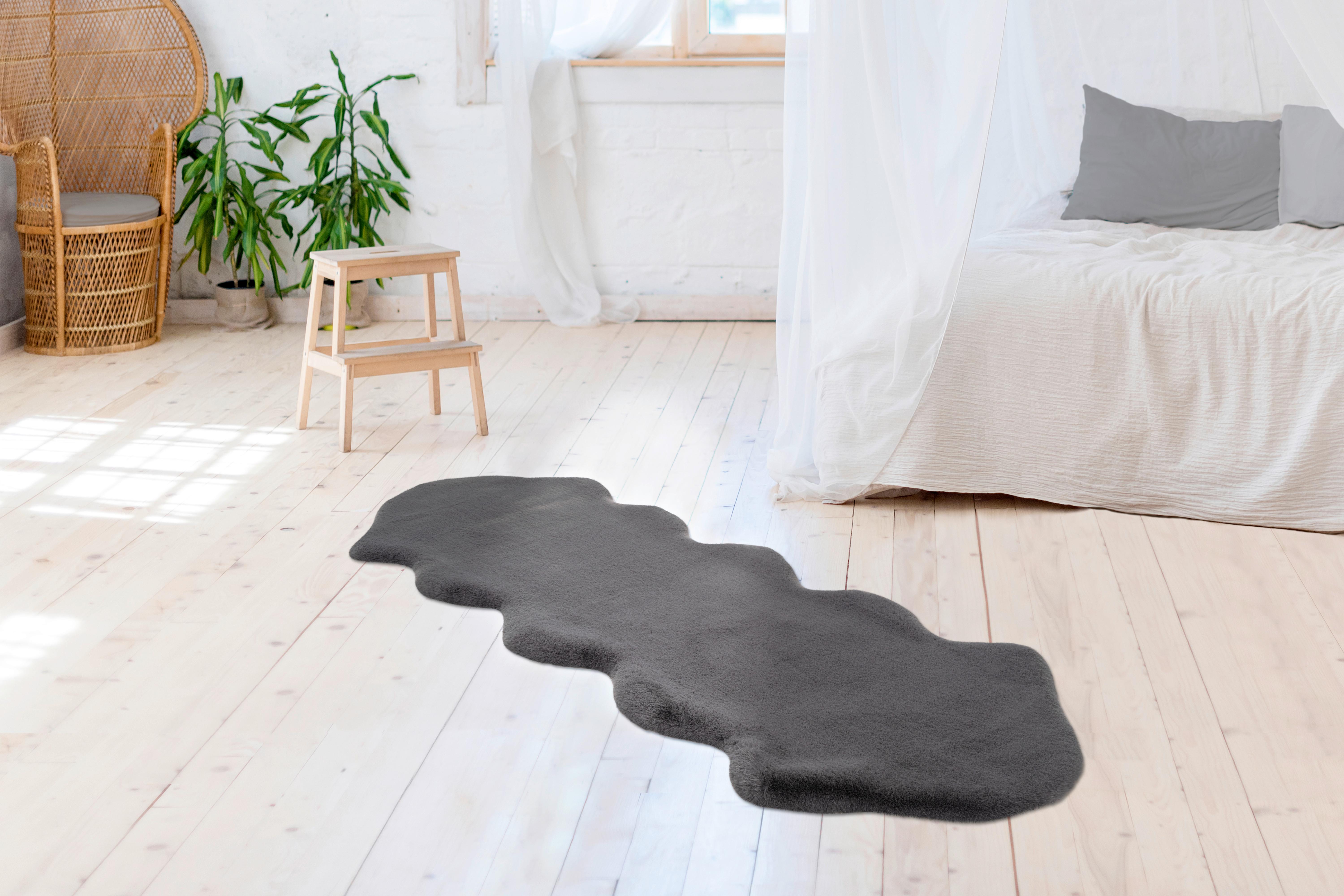 Kunstfell Rabbit Anthrazit 60x180 cm - Anthrazit, Trend, Textil (60/180cm) - Kayoom