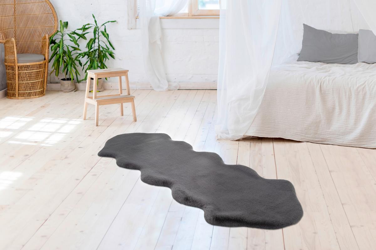 Kunstfell Rabbit Anthrazit 60x180 cm - Anthrazit, Trend, Textil (60/180cm) - Kayoom