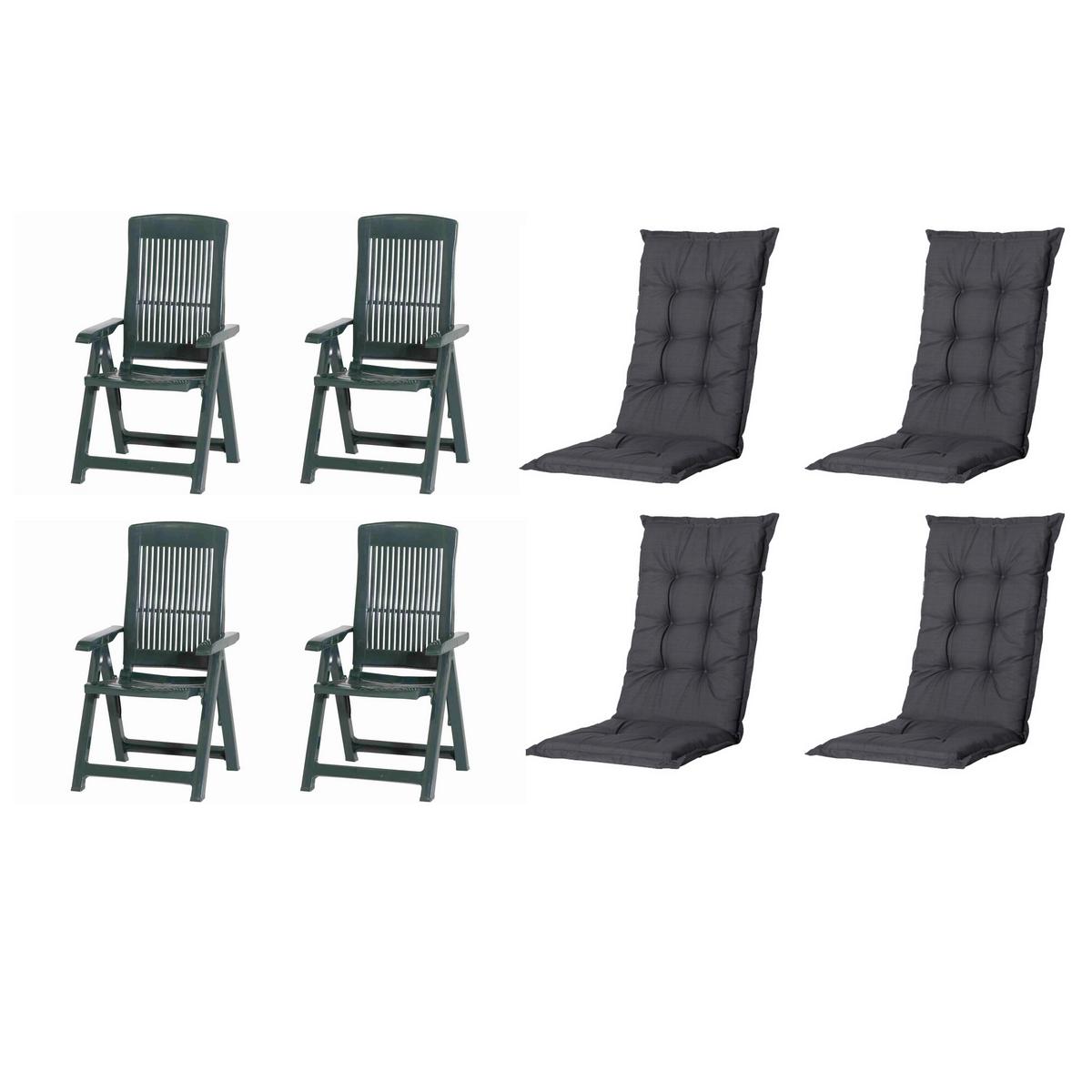 Gartenstuhl-Set Tampa+auflagen Set - Schwarz/Grün, MODERN, Kunststoff/Textil (44/111/50cm) - Gardenson