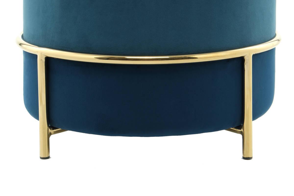 Hocker Pouf Samt Blau H: 46 cm Rund - Blau/Goldfarben, Basics, Holzwerkstoff/Textil (48,5/46/48,5cm) - Kayoom
