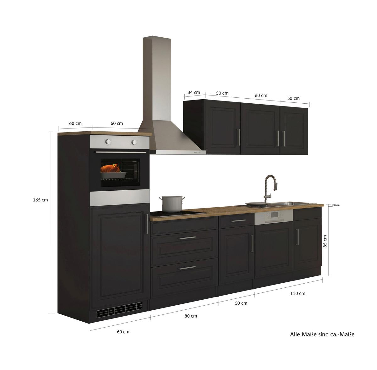 Küchenblock Rom Graphitfarben B: 300 cm - Graphitfarben/Sonoma Eiche, MODERN, Holzwerkstoff (300cm) - Held