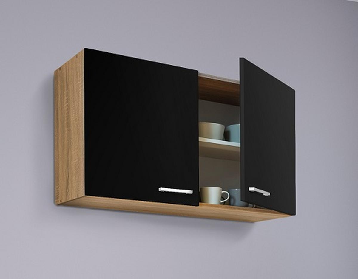 Miniküche M. Kühlschrank + Kochfeld 130 Cm Schwarz/eiche - Edelstahlfarben/Eichefarben, MODERN, Holzwerkstoff/Metall (130cm) - Respekta