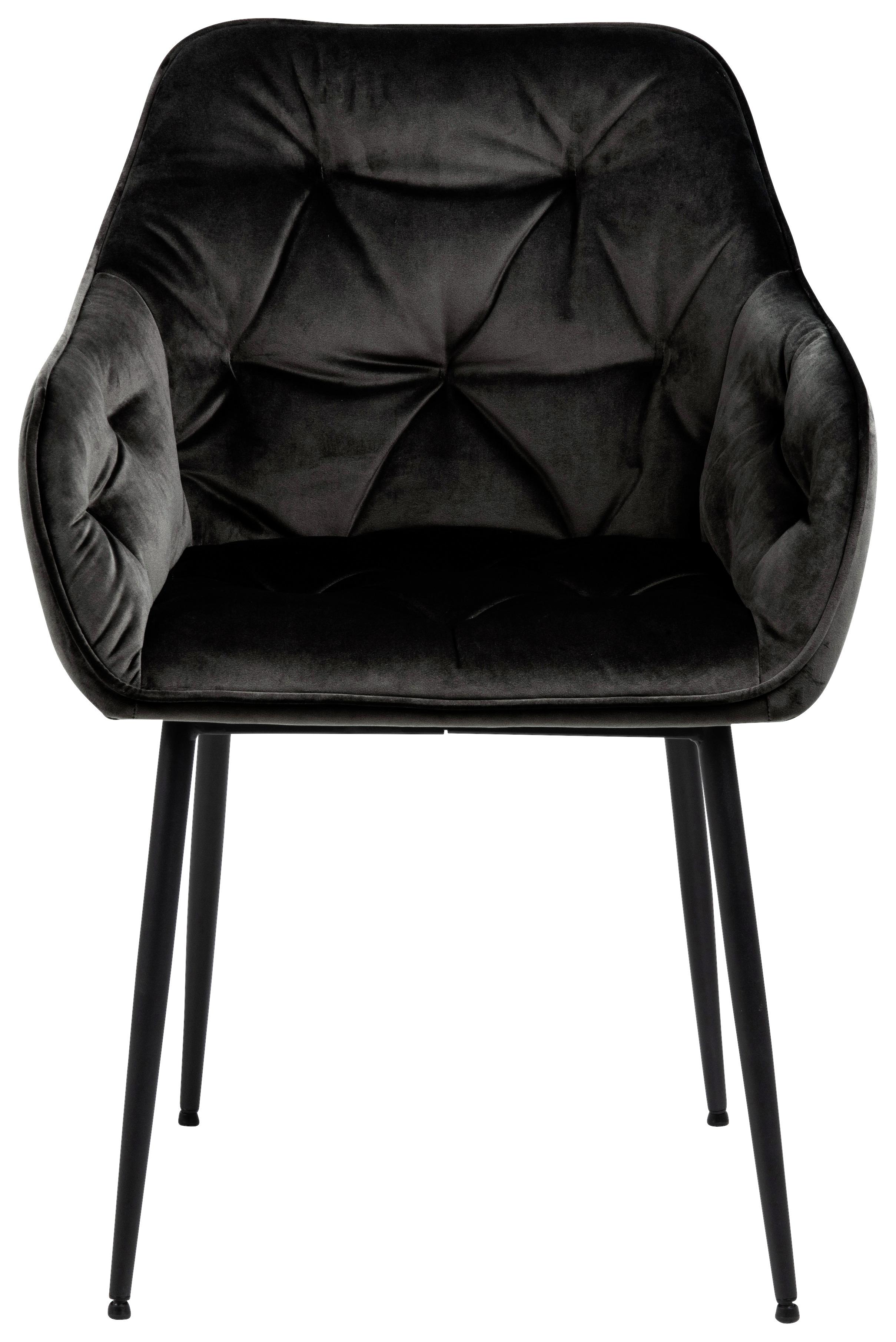 Armlehnstuhl Brooke Samtbezug Grau/Braun Gepolstert - Schwarz/Braun, Trend, Textil/Metall (58/83/55cm) - Livetastic