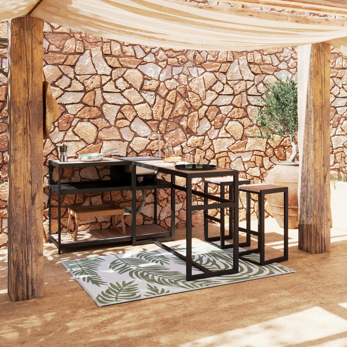 VENKOVNÍ KUCHYNĚ DELIA - černá/přírodní barvy, Moderní, kov/plast - Bessagi Garden