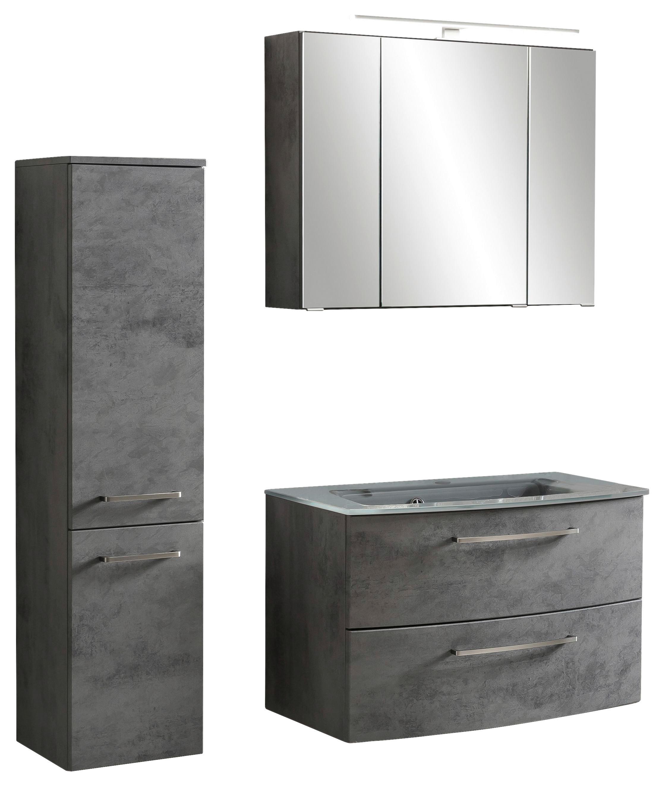 Badmöbel-Set 3-Tlg. Stockholm B: 110 cm Grau - Grau, KONVENTIONELL, Glas/Holzwerkstoff (110cm) - Held