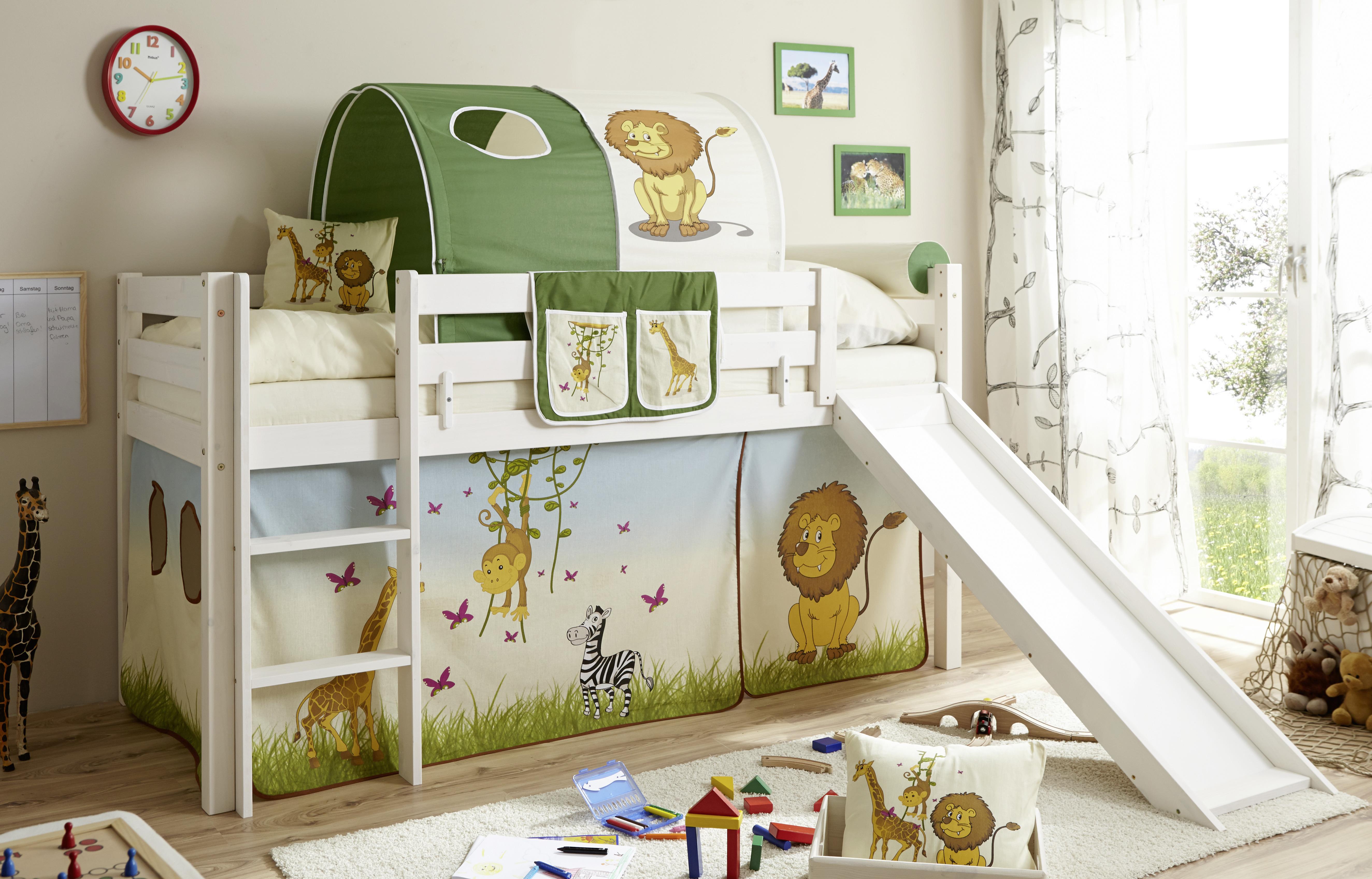 Spielbett Manuel Multicolor Kiefer Massiv 90 Cm Rutsche - Multicolor/Weiß, Natur, Holz (90/200cm) - MID.YOU