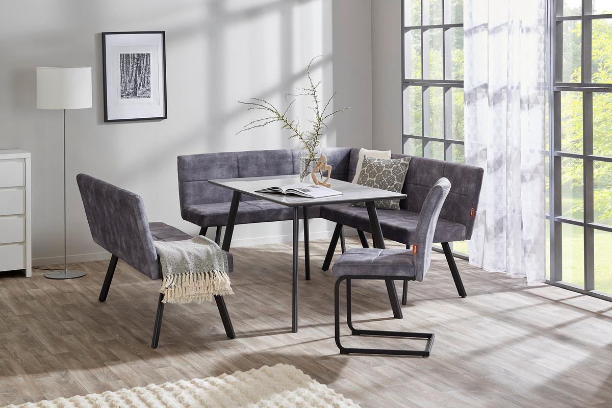 Eckbank Grau / Schwarz Milos 150x190 cm - Schwarz/Grau, MODERN, Textil/Metall (150/190cm)