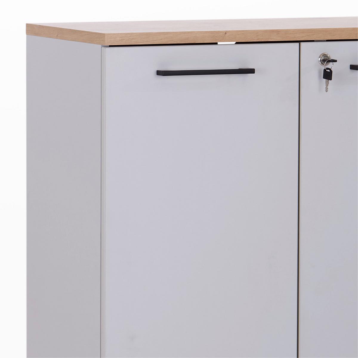 Aktenschrank versperrbar Eiche Dekor Weiß B: 80 cm - Eichefarben/Grau, MODERN, Holzwerkstoff (80/112/38cm)