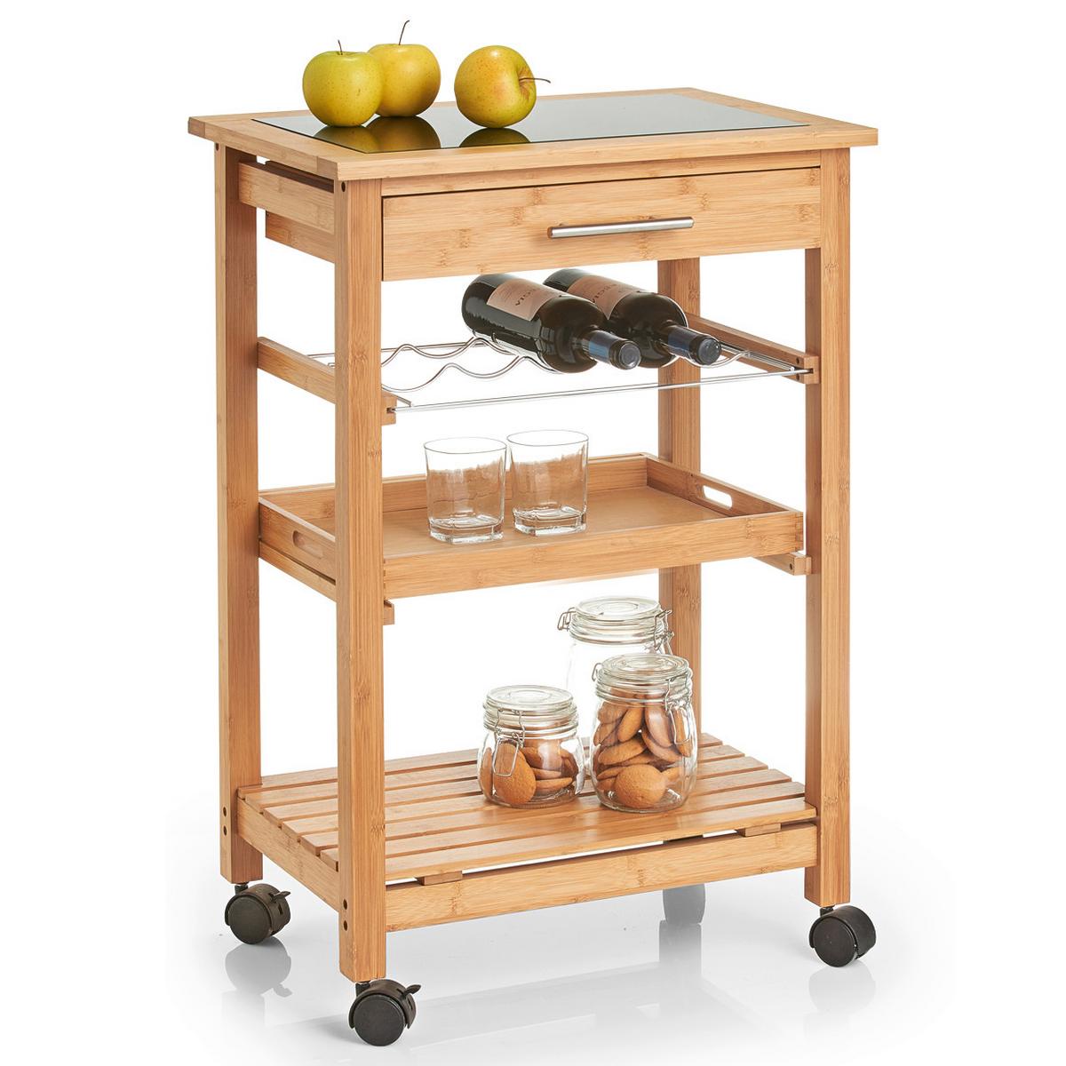 Servierwagen Bambus Bxhxt: 58x40x85 Cm - Naturfarben, Basics, Glas/Holz (58/40/85cm) - Zeller Present