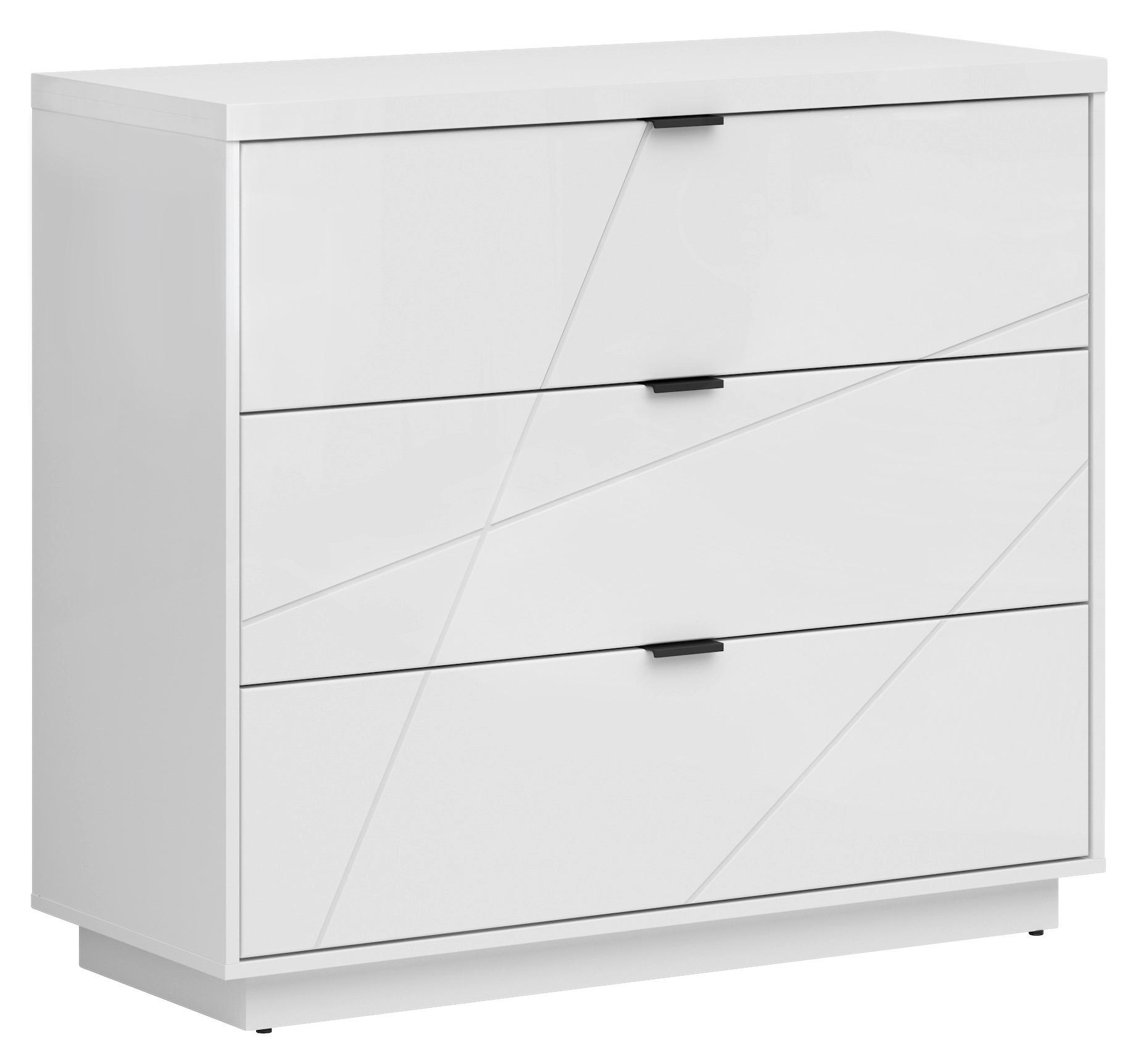 Kommode 106 cm Forn, Weiß - Weiß Hochglanz/Schwarz, MODERN, Holzwerkstoff (106/93/42,5cm) - MID.YOU