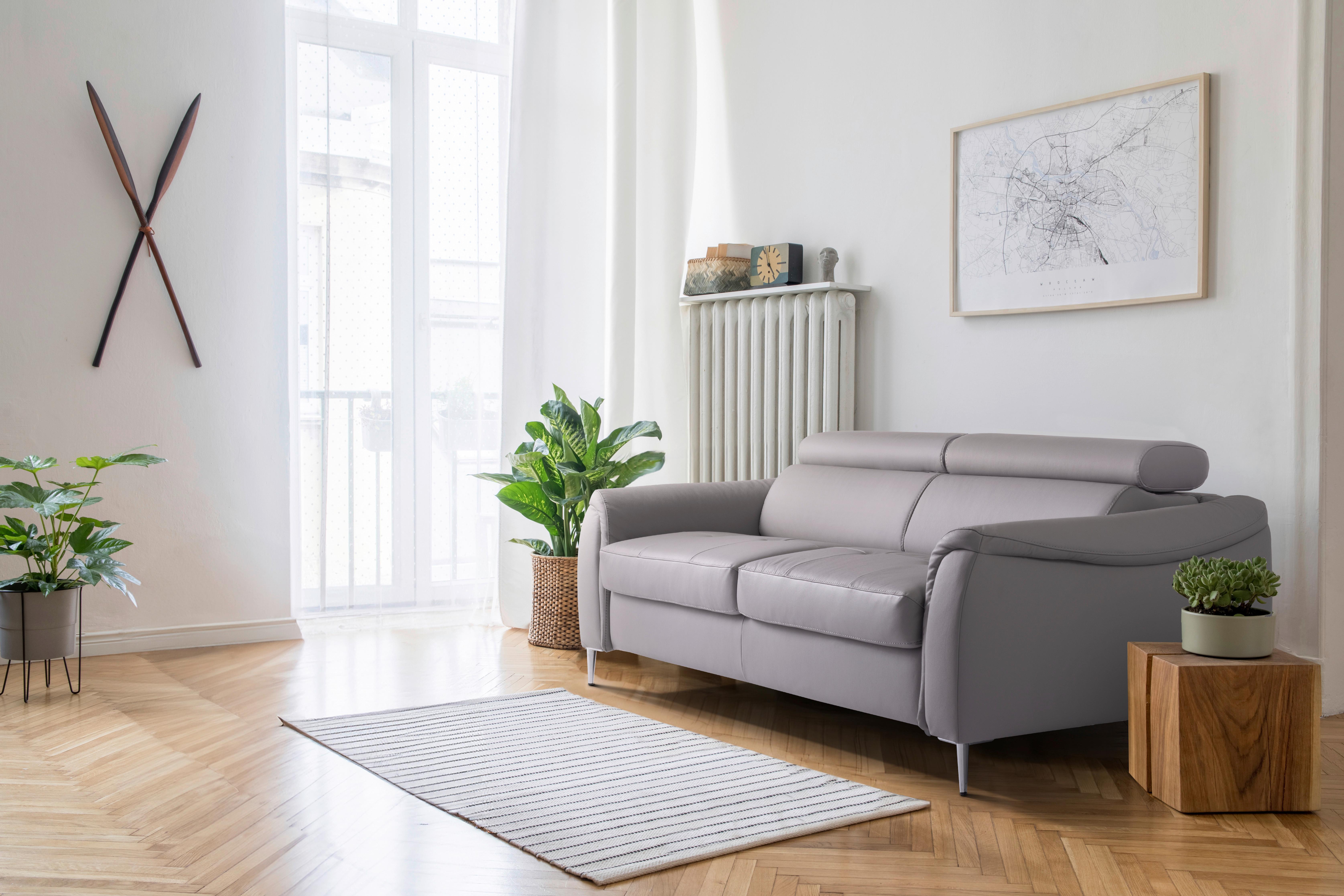 Schlafsofa Pafos Hellgrau Lederlook, Rindsleder B: 203cm - Hellgrau, Design, Leder (203/77-98/103cm) - MID.YOU