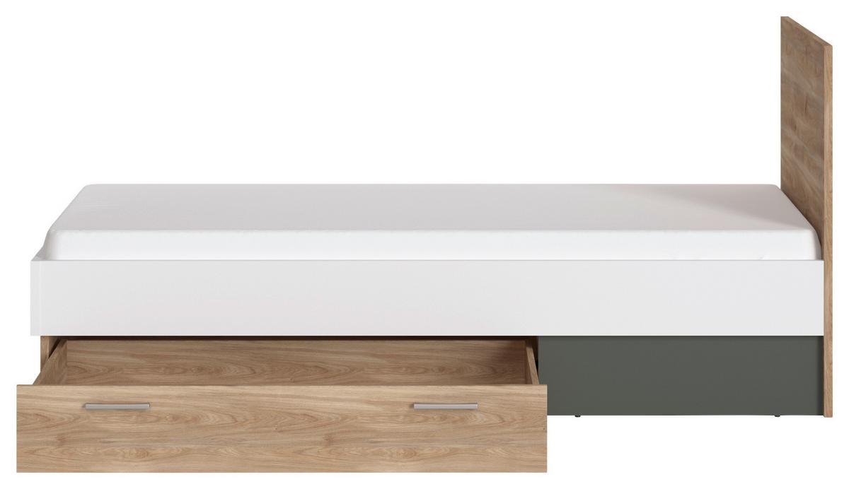Postel TWENTY 90x200,dekor bílá/grafit/dub - bílá/barvy dubu, Moderní, kompozitní dřevo/plast (90/200cm) - Modern Living
