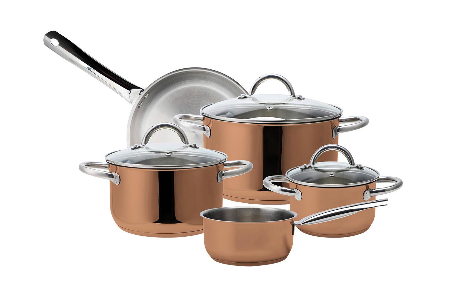 Kochtopfset 8-teilig Edelstahl Kupferfarben Rostfrei - Kupferfarben, Basics, Glas/Metall - Echtwerk