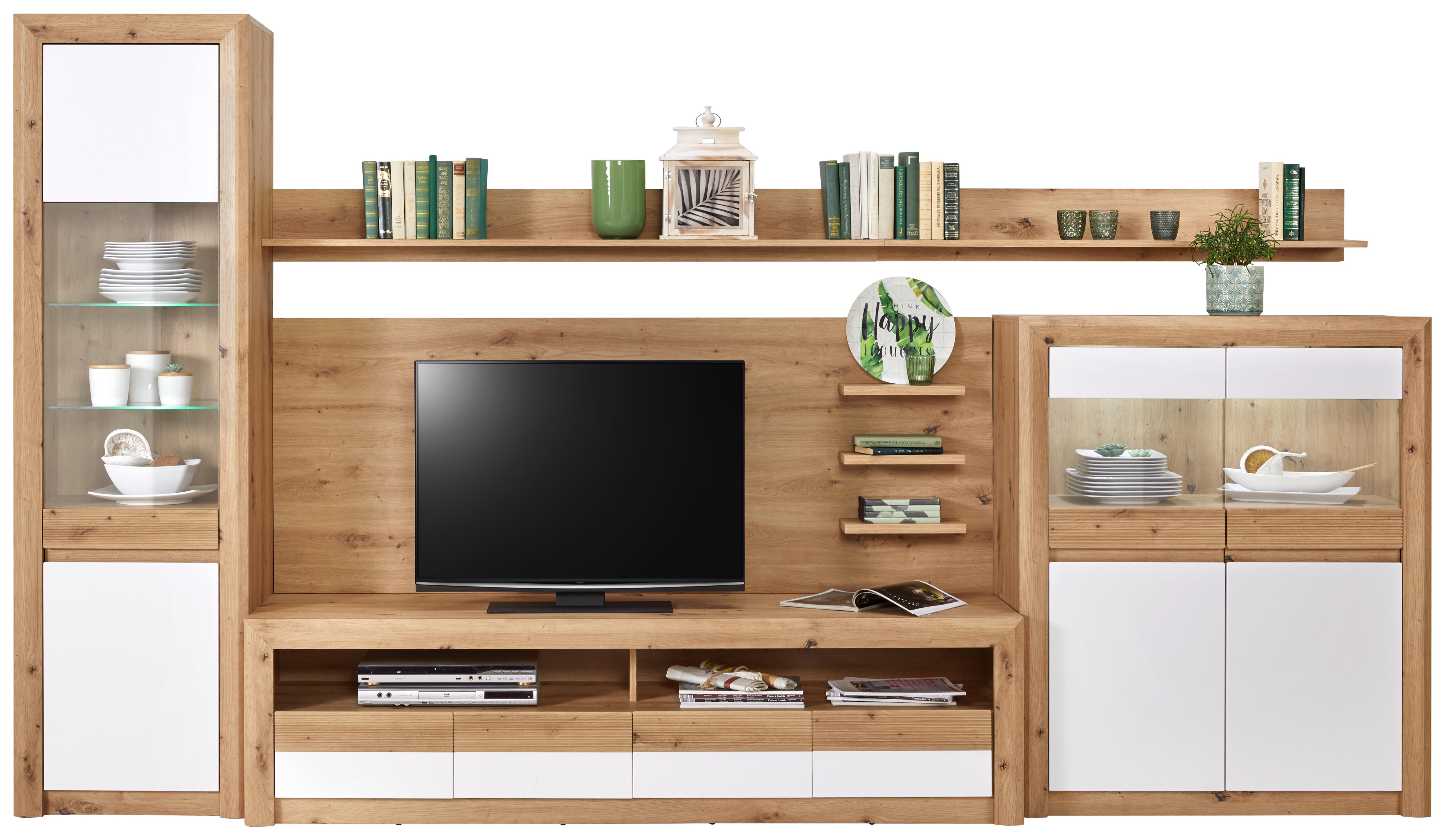 Wohnkombination Kashmir New 3 - Eichefarben/Weiß, MODERN, Holzwerkstoff (342/192/49cm) - James Wood