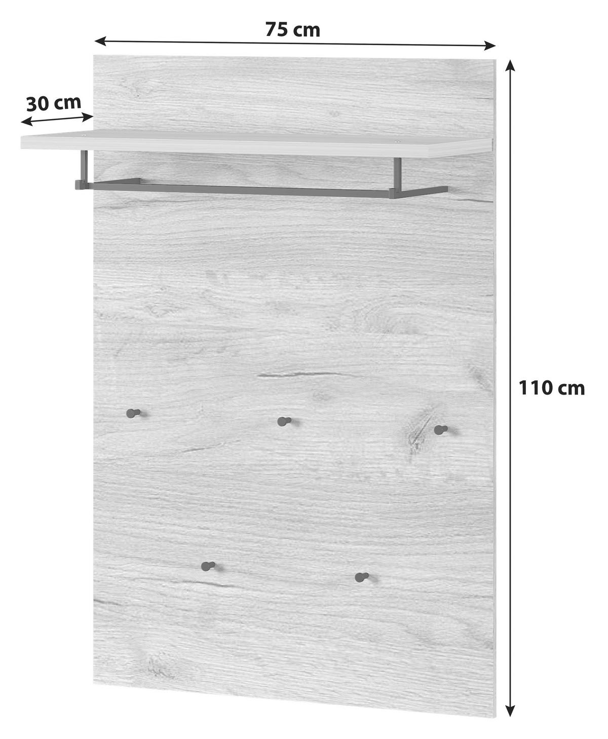 Garderobenpaneel GW-Fremont Eiche Dekor + Hutablage B 75cm - Eichefarben, KONVENTIONELL, Holzwerkstoff (75/110/30cm) - Germania