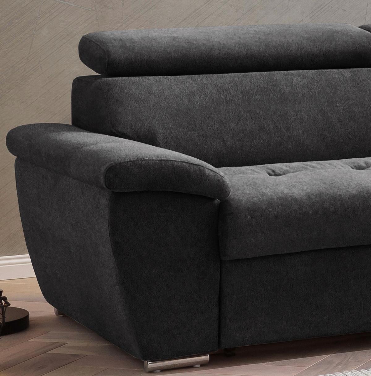 Ecksofa Mit Schlaffunktion Antero Und Bettkasten Schwarz - Chromfarben/Schwarz, Design, Textil (262/216cm) - Livetastic