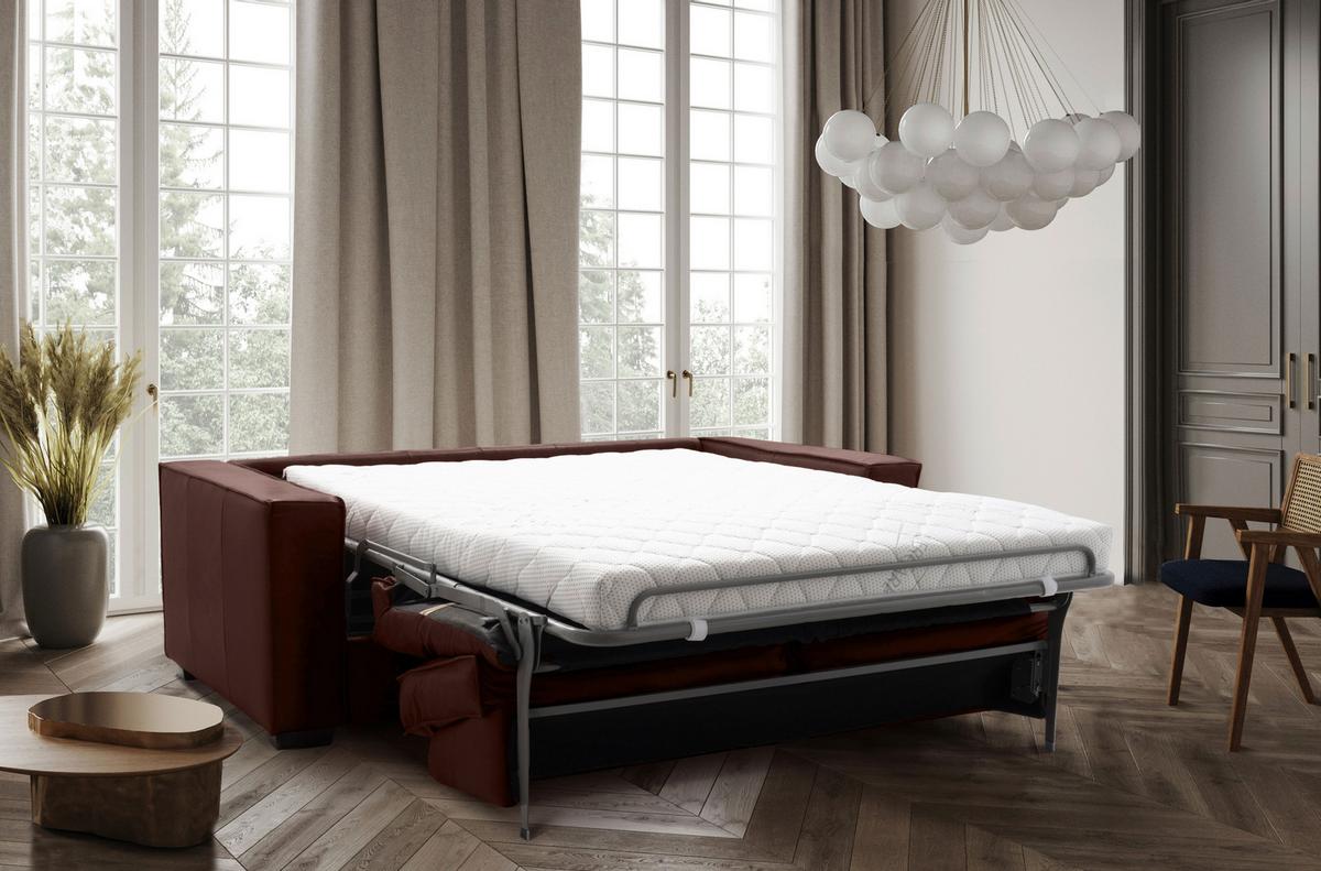 Schlafsofa Texas Braun Anilinleder, B: 203 Cm - Dunkelbraun/Braun, Design, Leder (203/85/99cm) - MID.YOU