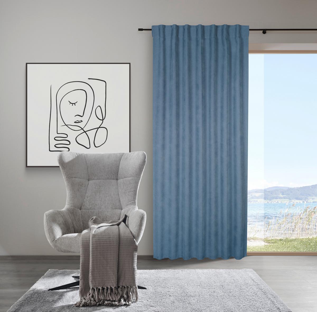 Hotový závěs Linus, 140/255cm, modrá - modrá, Design, textil (140/255cm) - Premium Living