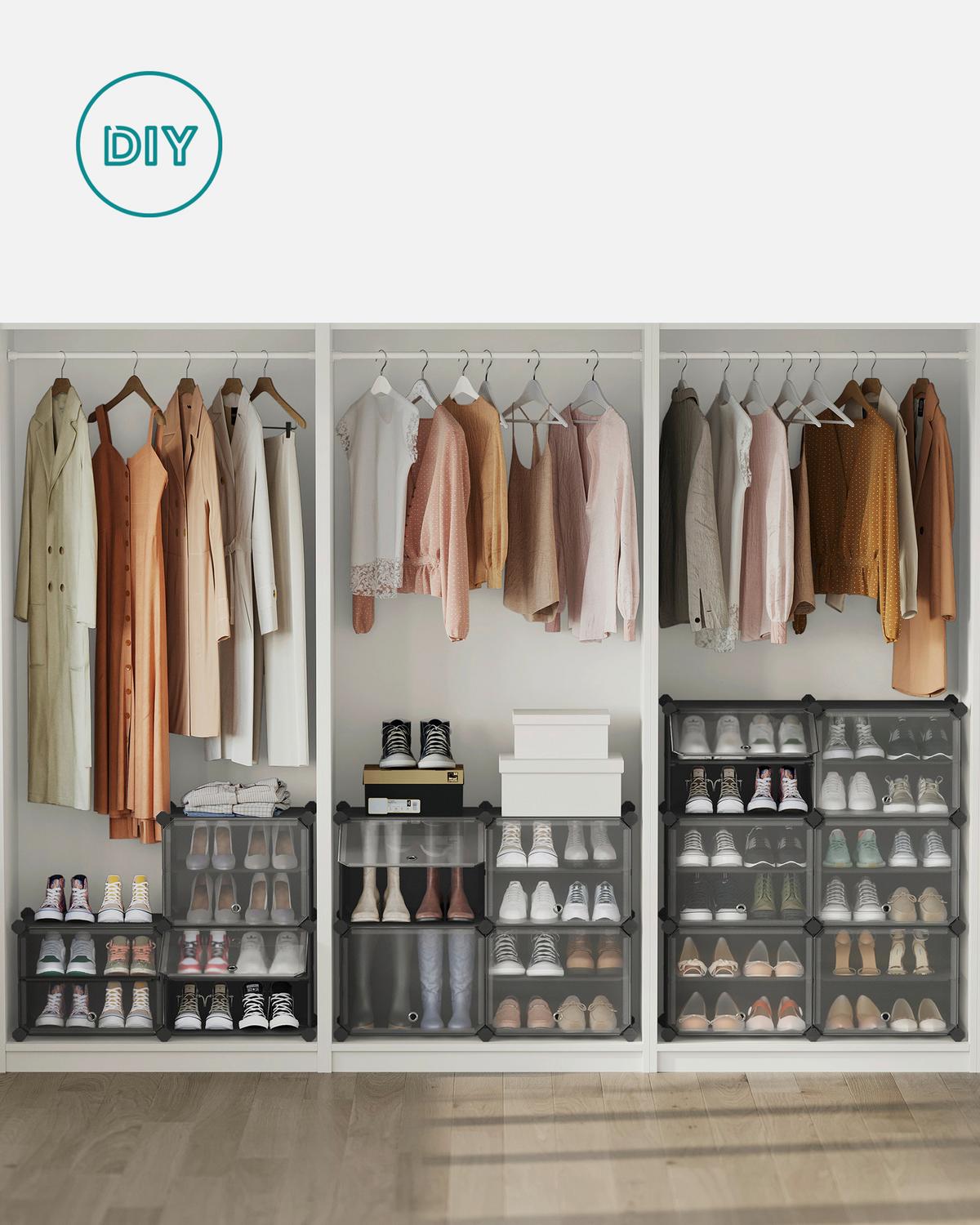 Schuhregal Schwarz/transparent B: 83 Cm - Transparent/Schwarz, Basics, Kunststoff/Metall (83/156/32cm)