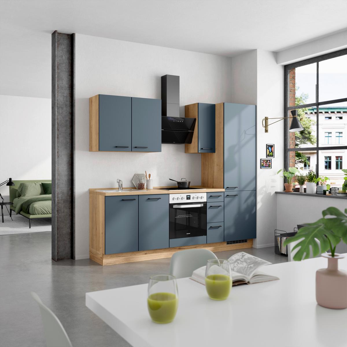 Küchenleerblock Easytouch High-Line, H2 Rechts - Blau/Eichefarben, MODERN, Holzwerkstoff (240cm) - Nobilia