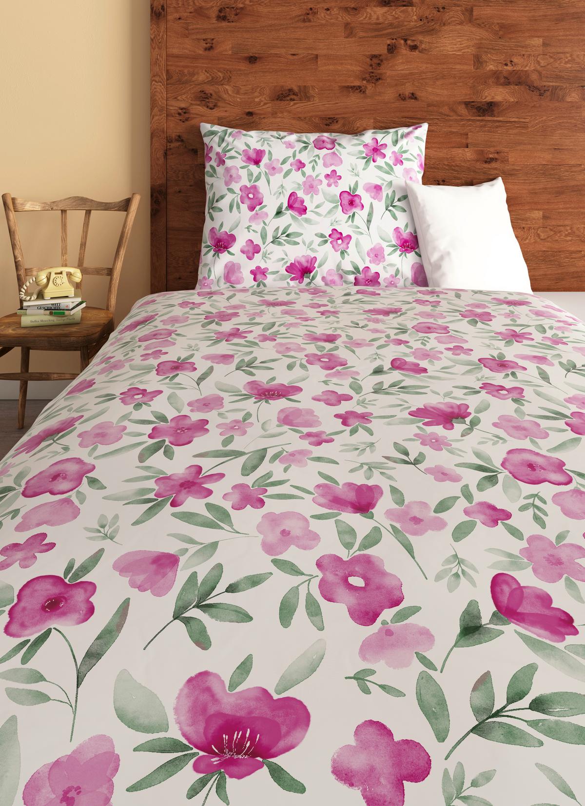 Satin Bettwäsche 140x200 cm Iris Rosa/Weiß - Rosa/Weiß, ROMANTIK / LANDHAUS, Textil (140/200cm) - James Wood