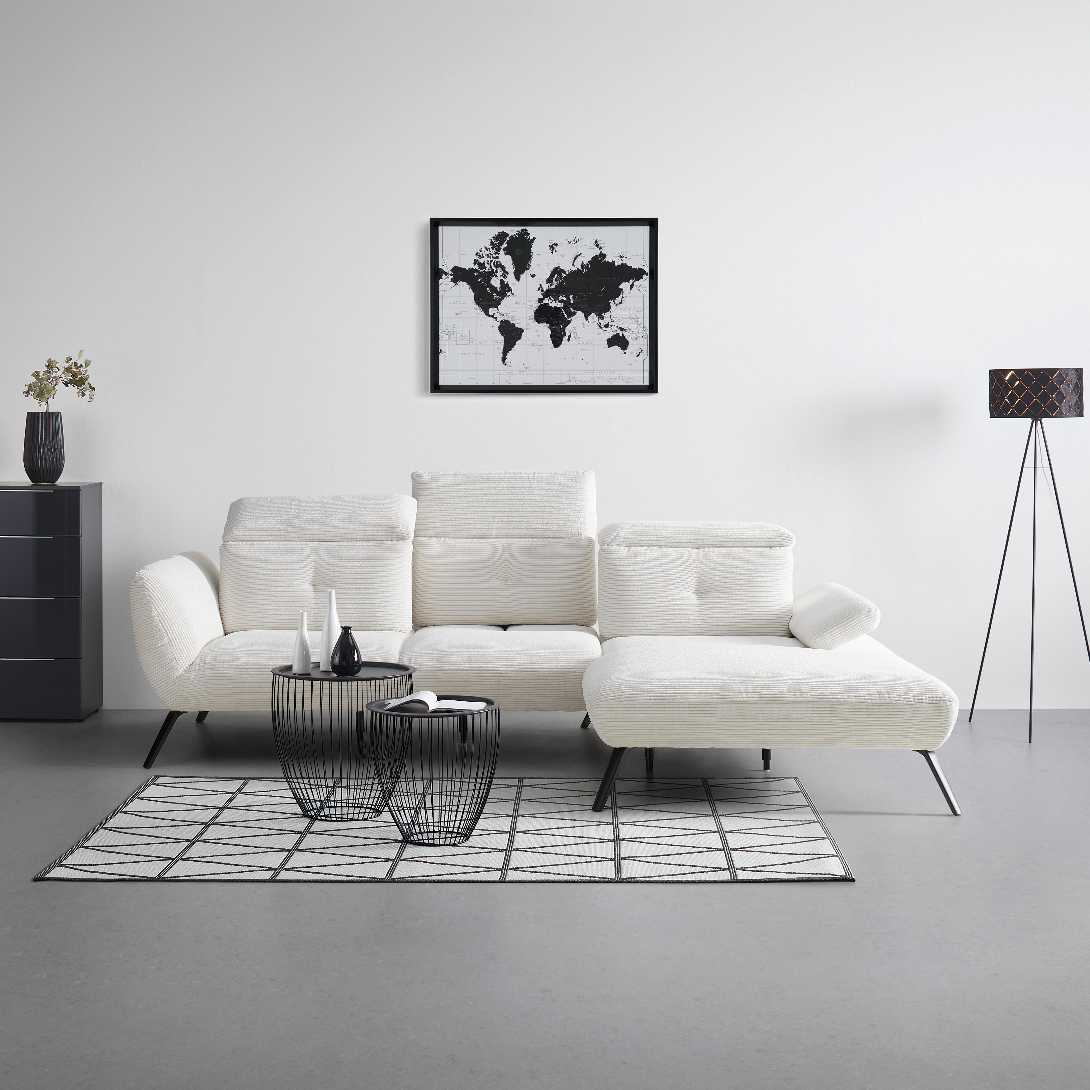 Sedačka SEATTLE, pravá, biely menčester, bez vankúšov - čierna/biela, Modern, kov/kompozitné drevo (301/196cm) - Premium Living