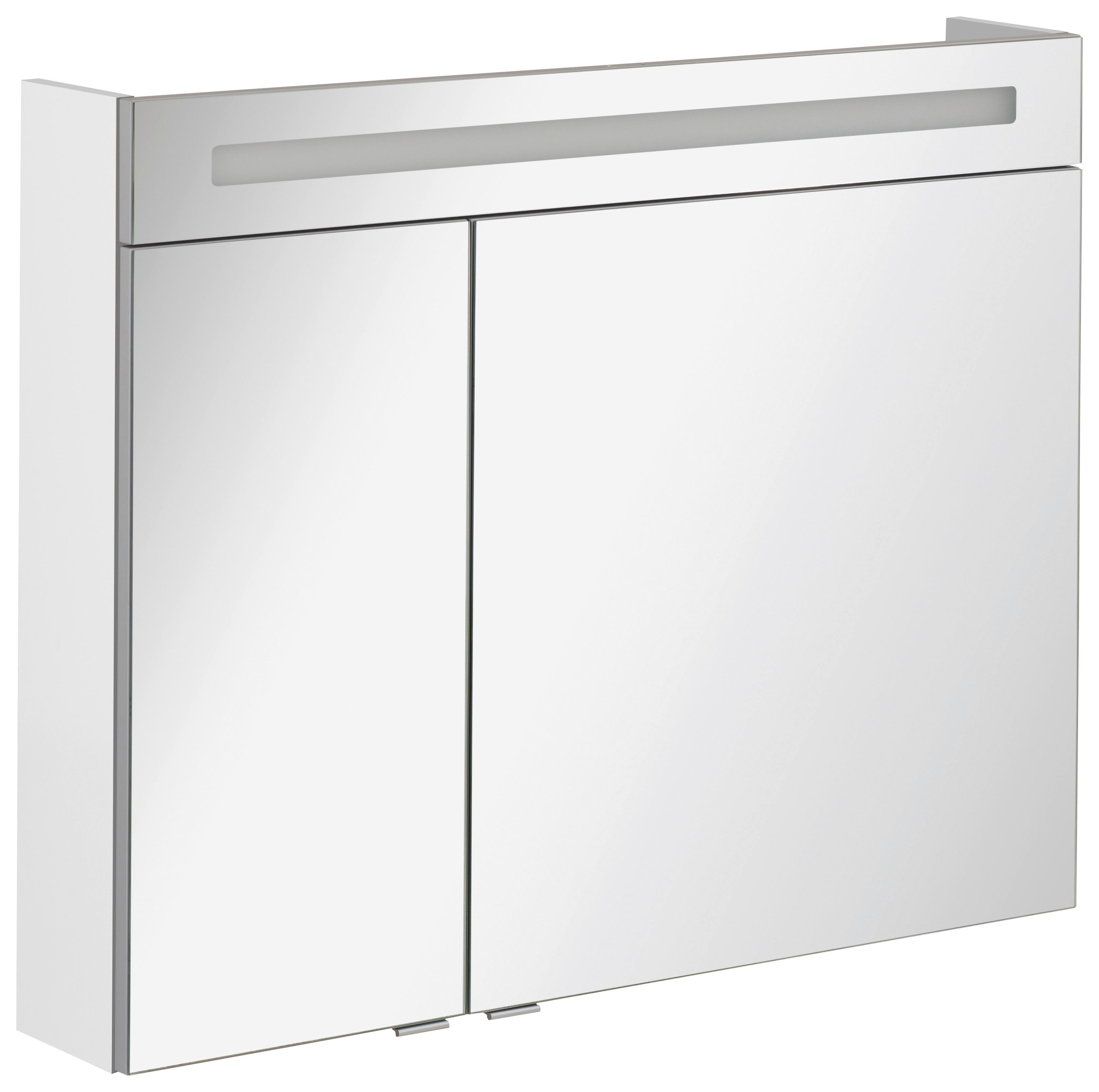 Spiegelschrank B.clever Led 2-Türig BxHxT: 90x71x16 cm Weiß - Weiß, MODERN, Glas/Holzwerkstoff (90/71/16cm) - MID.YOU