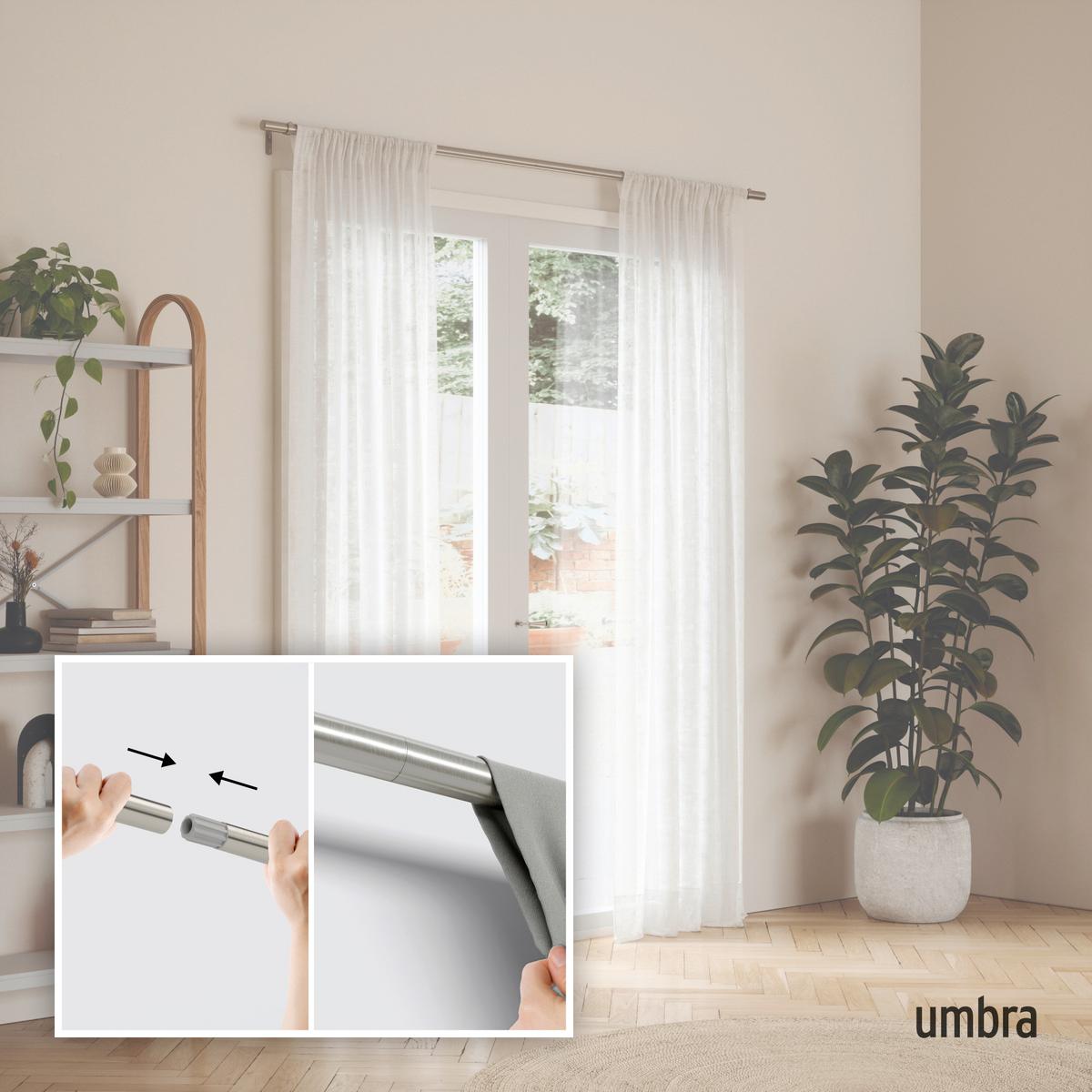 Vorhangstangenset Zen Nickelfarben L: 81-163 cm - Nickelfarben, KONVENTIONELL, Kunststoff/Metall (81-163cm) - Umbra