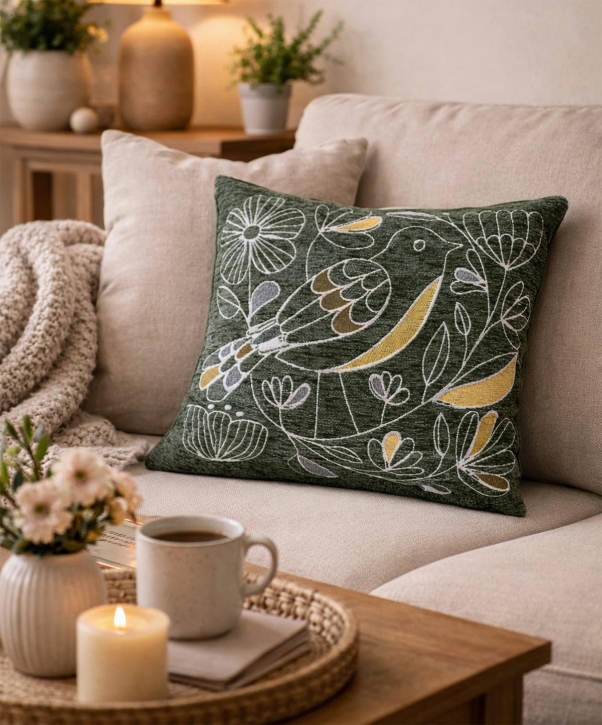 ZIERKISSEN AMSEL - Grün, MODERN, Textil (45/45cm) - Luca Bessoni
