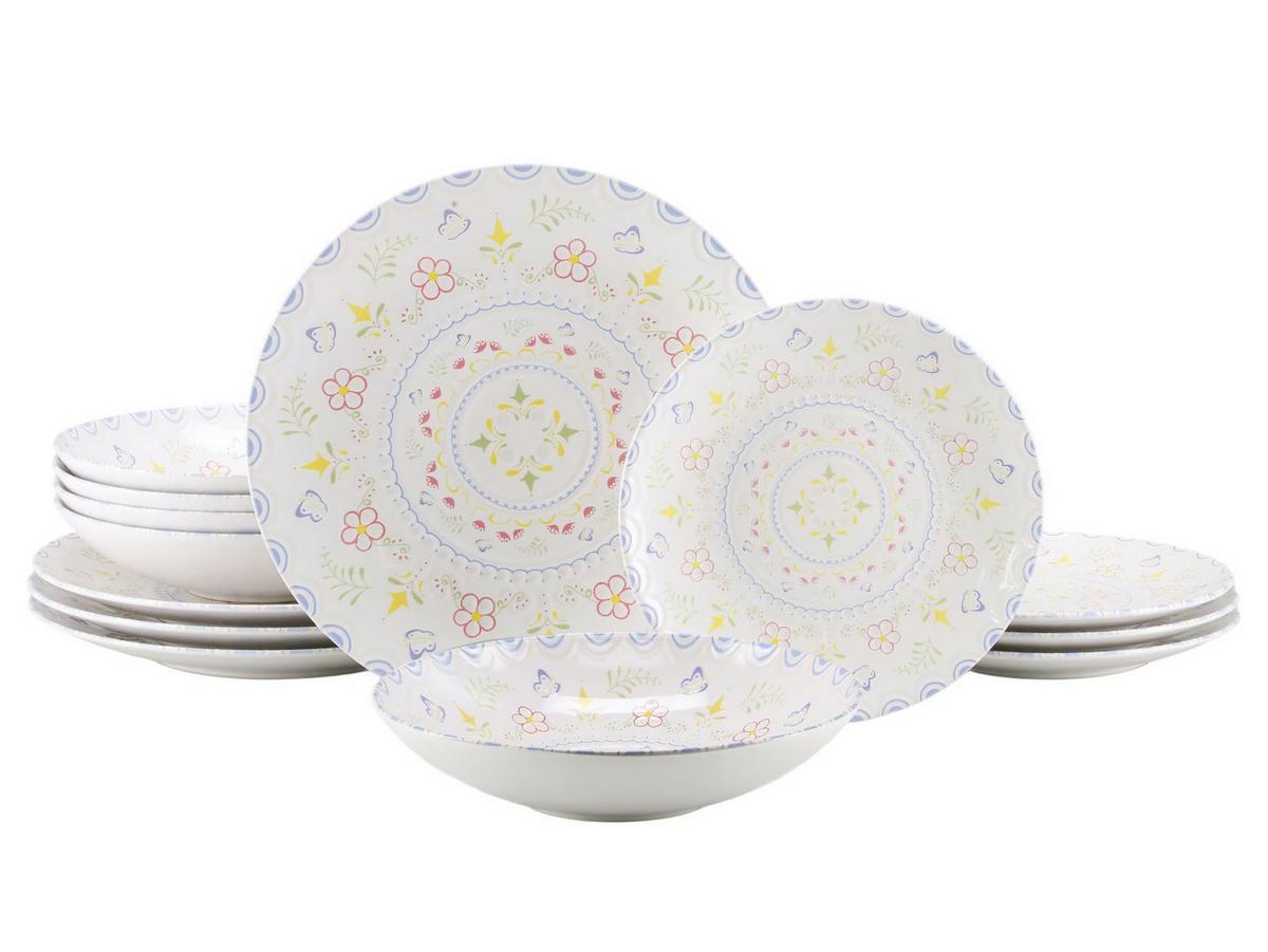 Tafelservice Primavera 12-tlg. Keramik, Multicolor/weiß - Multicolor/Weiß, Basics, Keramik - Creatable
