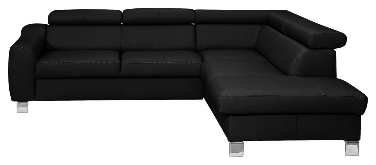Ecksofa Aspen Mit Bettkasten Lederlook Schwarz 245x208 Cm - Chromfarben/Schwarz, Design, Leder/Textil (245/208cm) - Livetastic