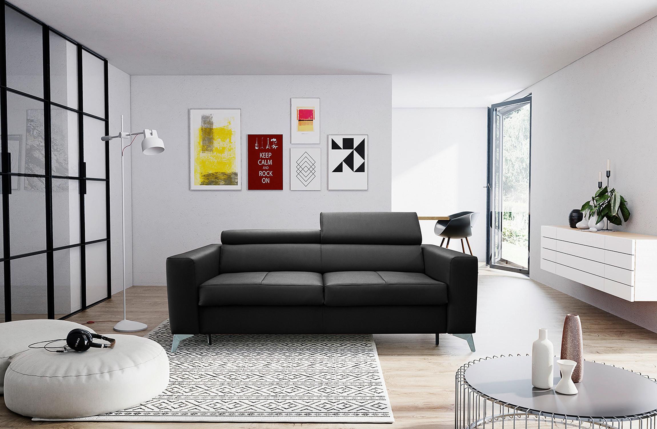 Schlafsofa Mondo, Schwarz B: 206 cm - Silberfarben/Schwarz, Design, Leder/Textil (206/95/101cm) - Livetastic