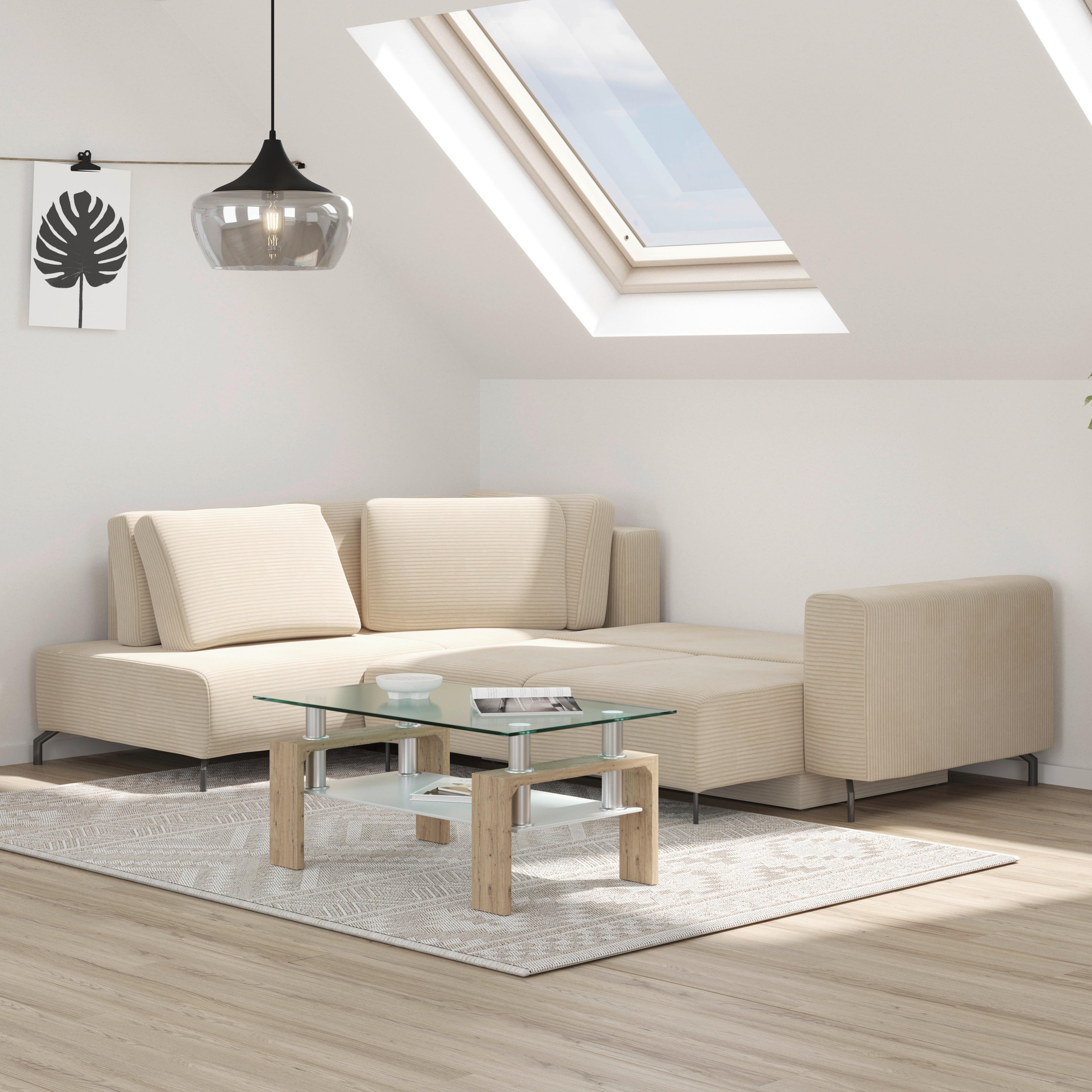 Ecksofa Mit Schlaffunktion & Bettkasten Veni Beige - Beige/Schwarz, MODERN, Textil (210/272cm) - Ondega