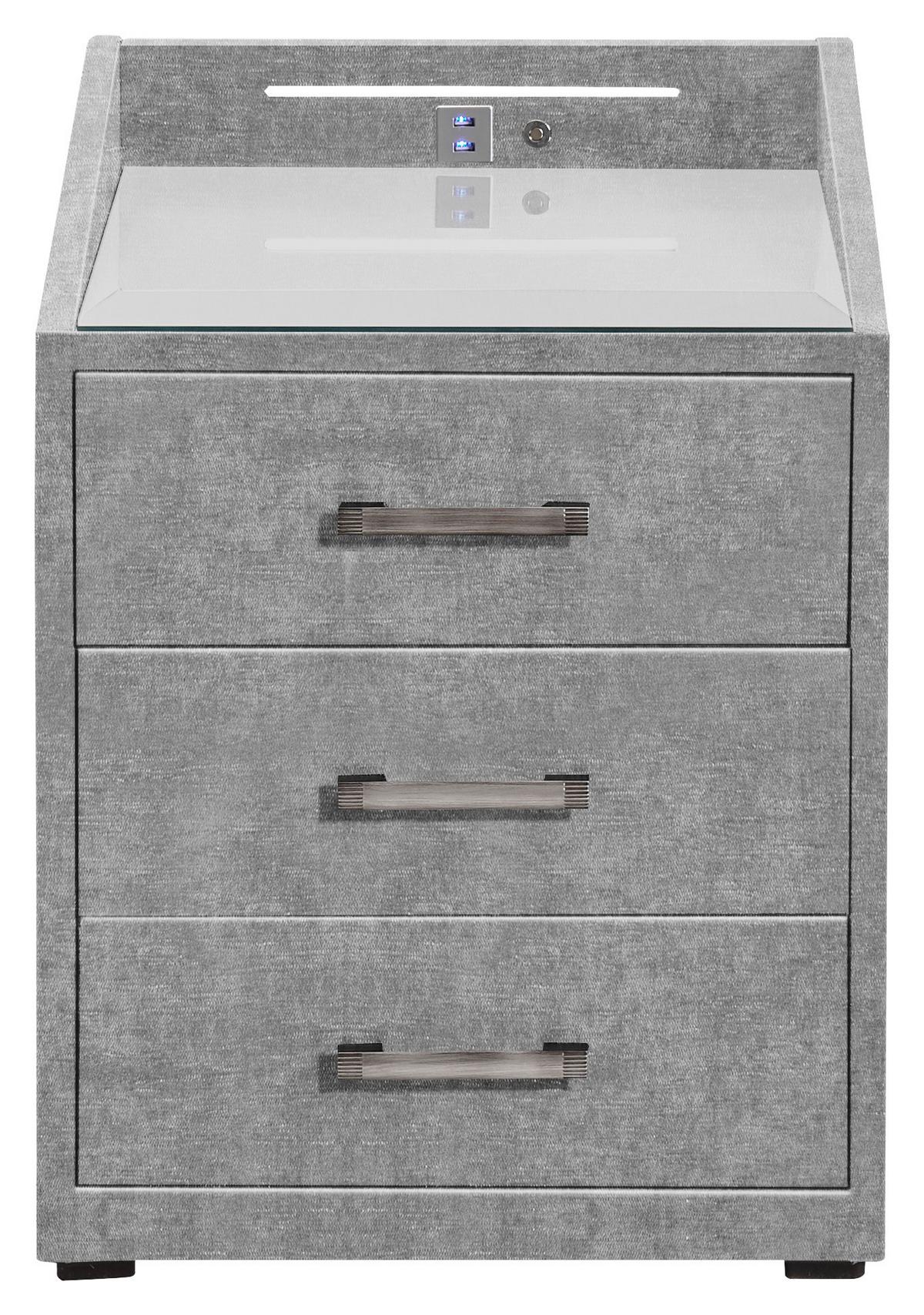 Noční stolek MOON potah ODIN GREY,v.61cm - šedá/černá, Moderní, kompozitní dřevo/textil (47/61/46cm)