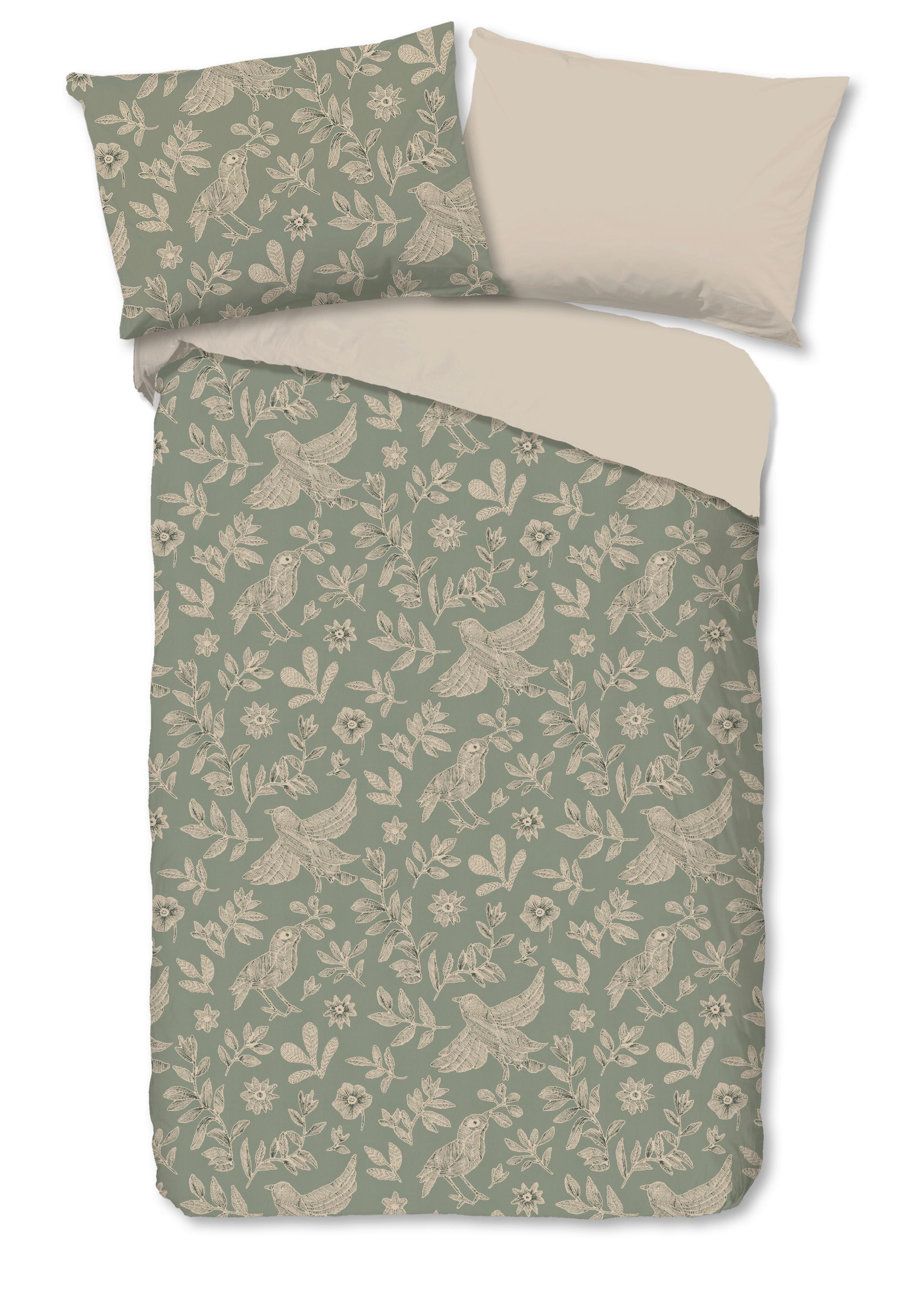 WENDEBETTWÄSCHE ODETTE - Perlmutt/Grün, Basics, Textil (140/200cm)