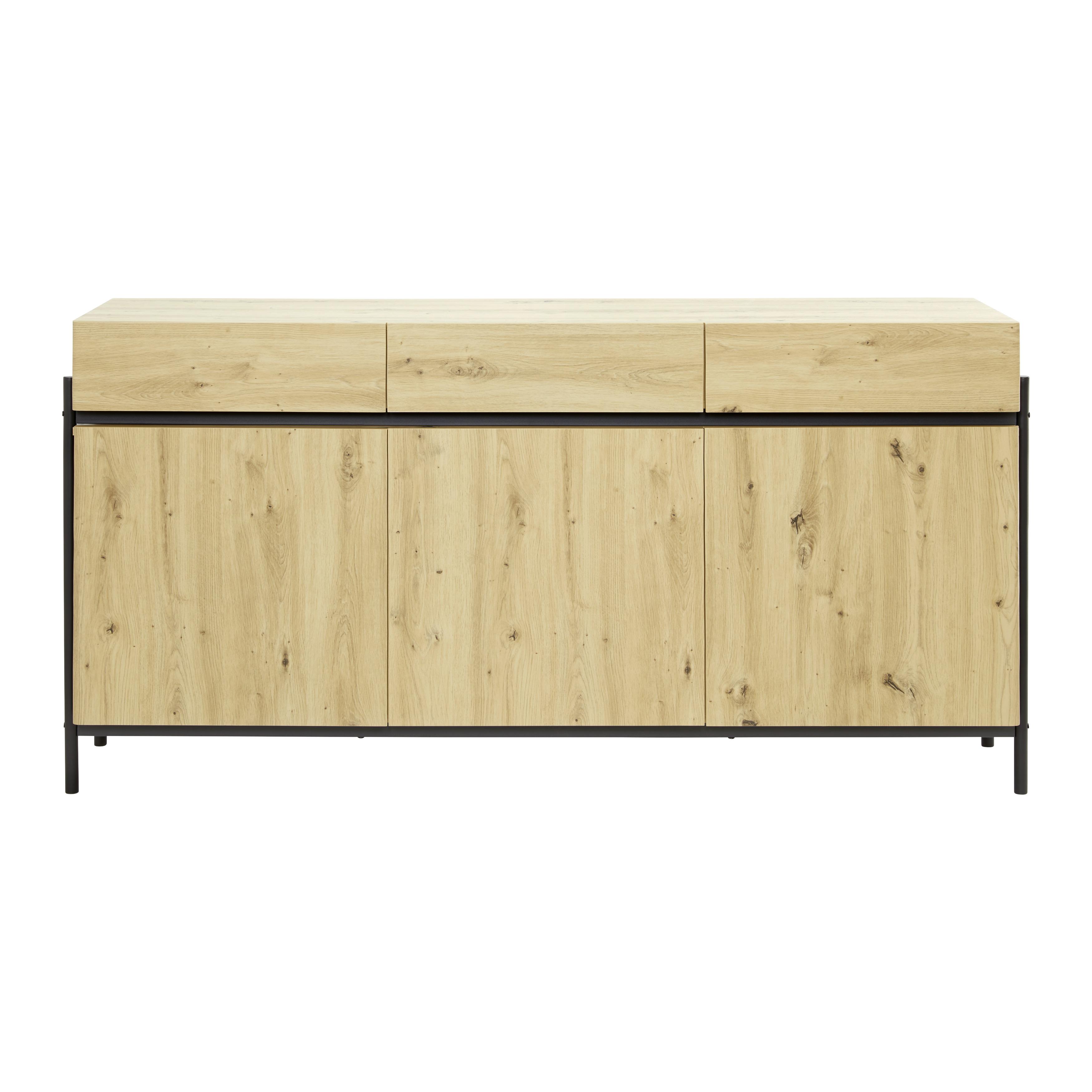 Široká Komoda Jasmina Barvy Dubu - černá/barvy dubu, Moderní, kov/dřevo (175/41,5/90cm) - Bessagi Home