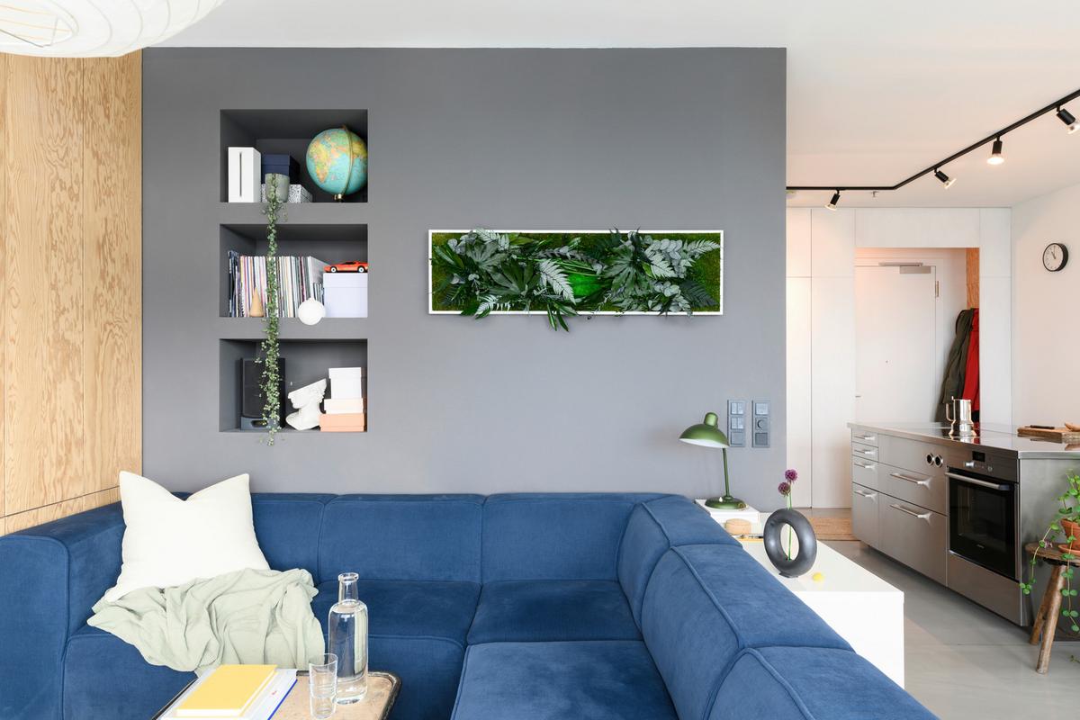 Moosbild Moos Grün B: 140 Cm - Weiß/Grün, Basics, Naturmaterialien/Holz (140/40/18-22cm)