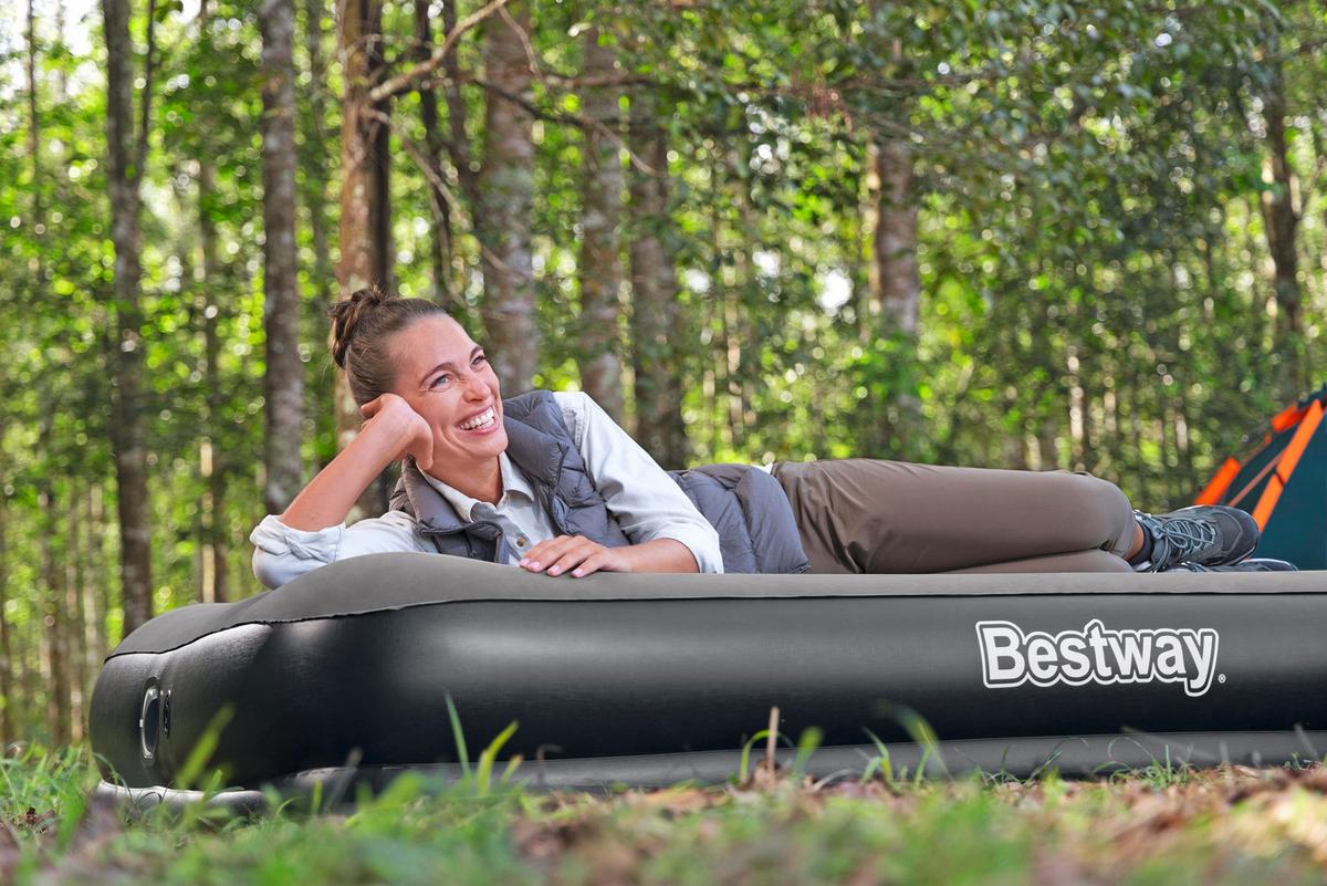 Luftbett Lena 203x152x36 Cm Bis 300kg, Inkl. Pumpe - Dunkelgrau/Schwarz, KONVENTIONELL, Kunststoff/Metall (203/152/36cm) - Bestway