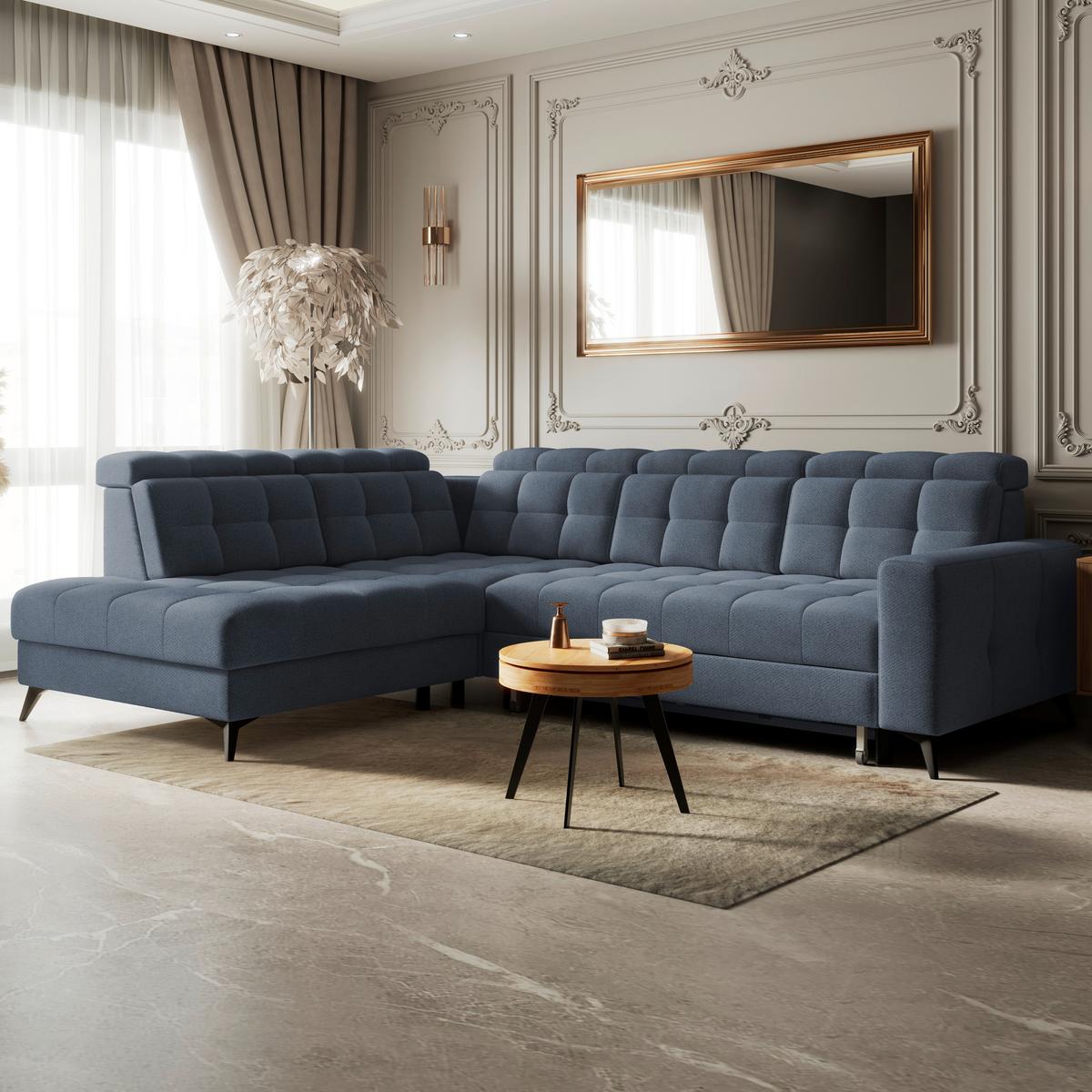 Ecksofa Barletta New Velours Blau, 228x289cm - Blau/Schwarz, ROMANTIK / LANDHAUS, Textil (228/289cm) - Luca Bessoni