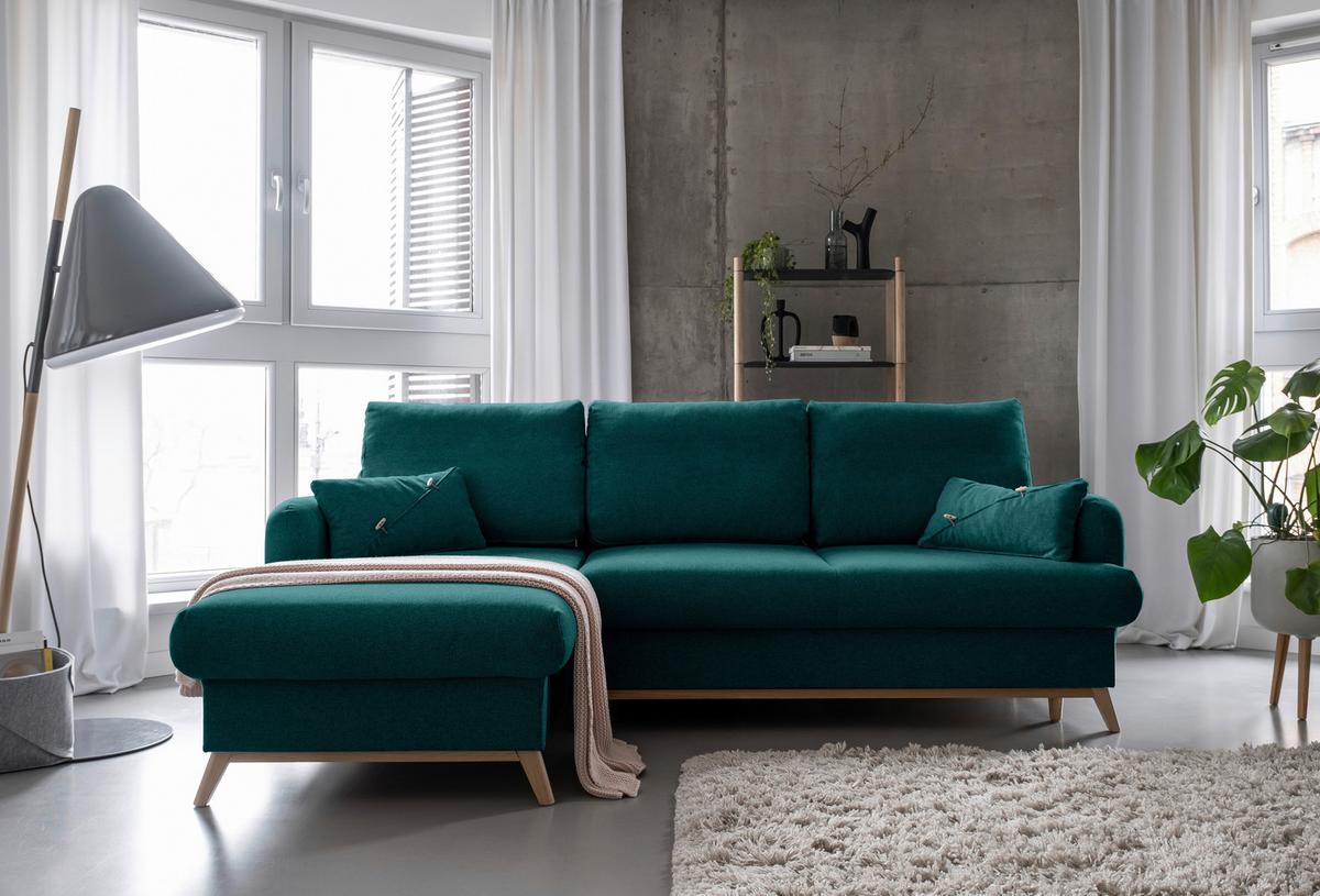 Ecksofa Scandic Lagom Beige S: 157x235 cm - Türkis/Naturfarben, Textil (157/235cm) - MID.YOU