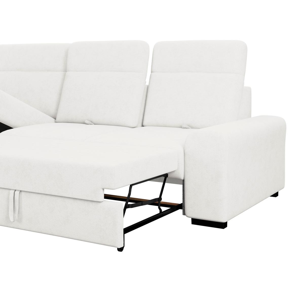 Ecksofa mit Bettfunktion Malaga new Chenille weiß - Schwarz/Weiß, KONVENTIONELL, Textil (203/286cm) - Ondega