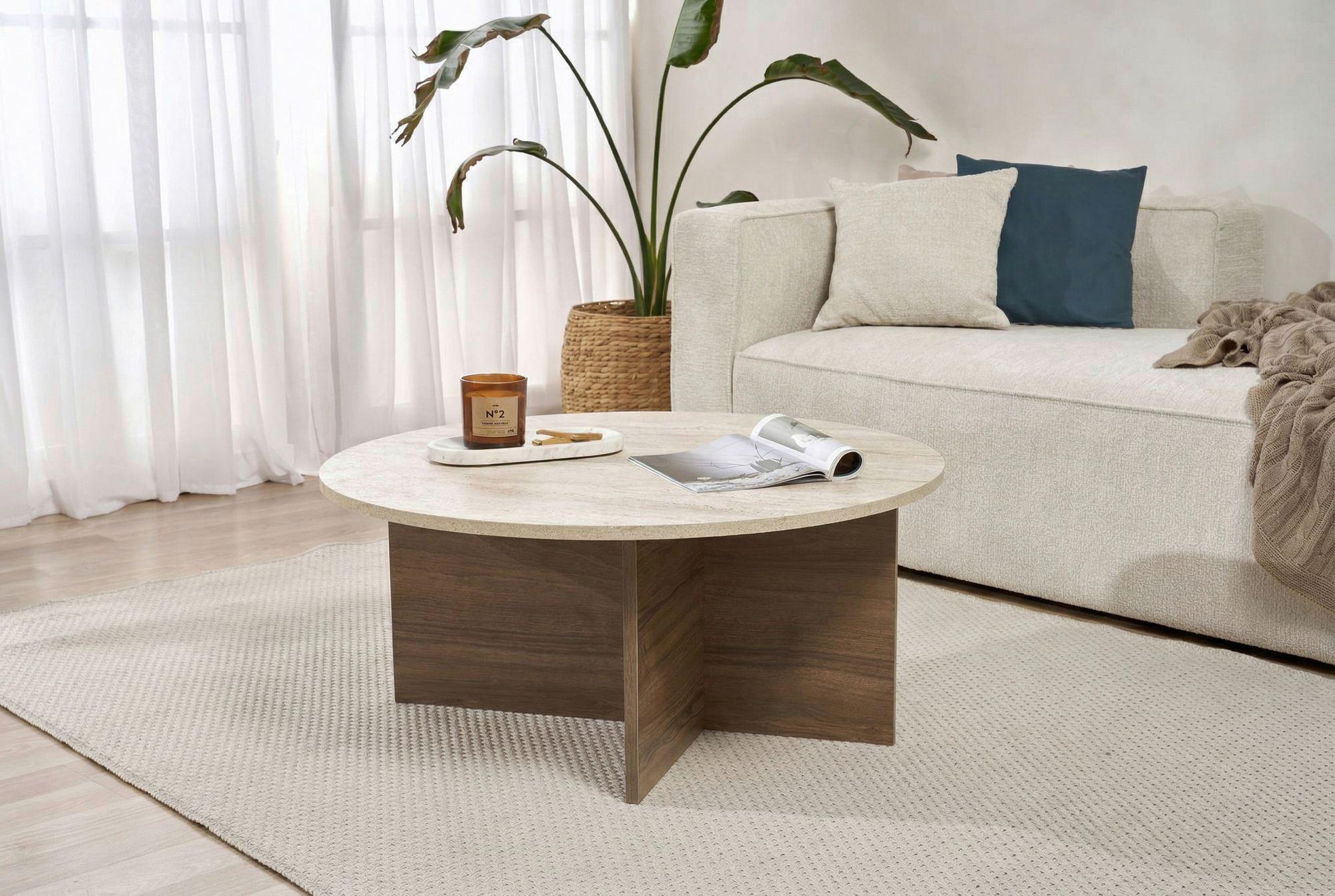 Couchtisch Soleil Creme/Walnussfarben L: 90cm