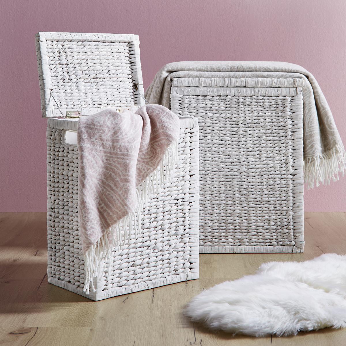 Koš na prádlo Tobi I, 50l - bílá, Romantický / Rustikální, dřevo/přírodní materiály (44/58/32cm) - Zandiara