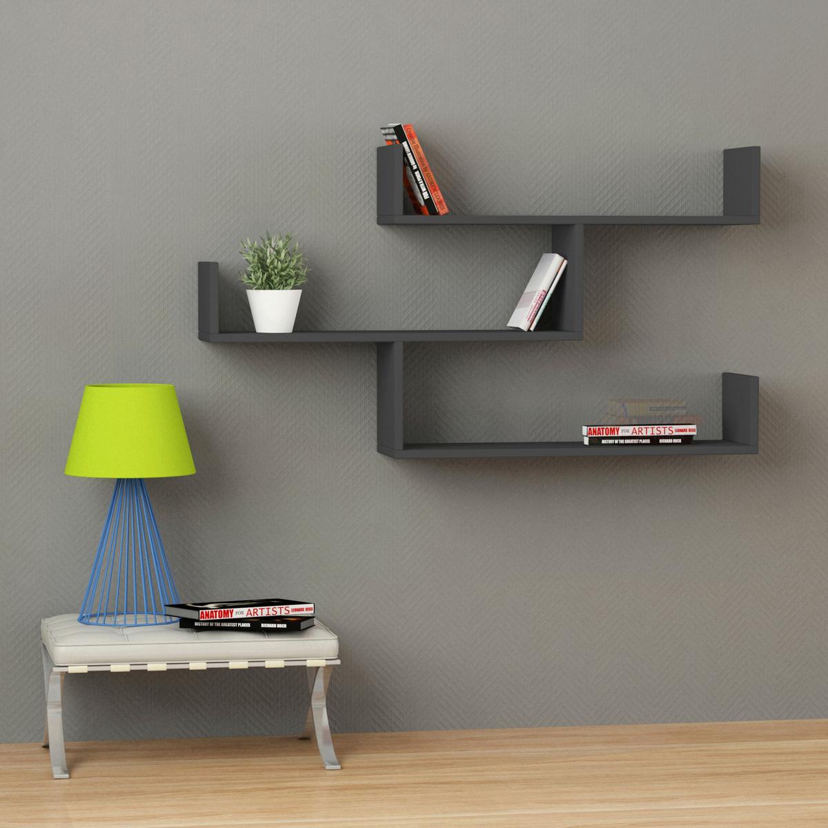 Wandregal Tibet Wandregal - Anthrazit, Design, Holzwerkstoff (120/67/22cm) - Livetastic