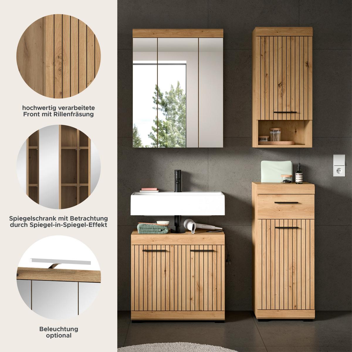 Badezimmer Scout Eiche Artisan Dekor B: 97cm - Schwarz/Eiche Artisan, Trend, Glas/Holzwerkstoff (97cm) - MID.YOU
