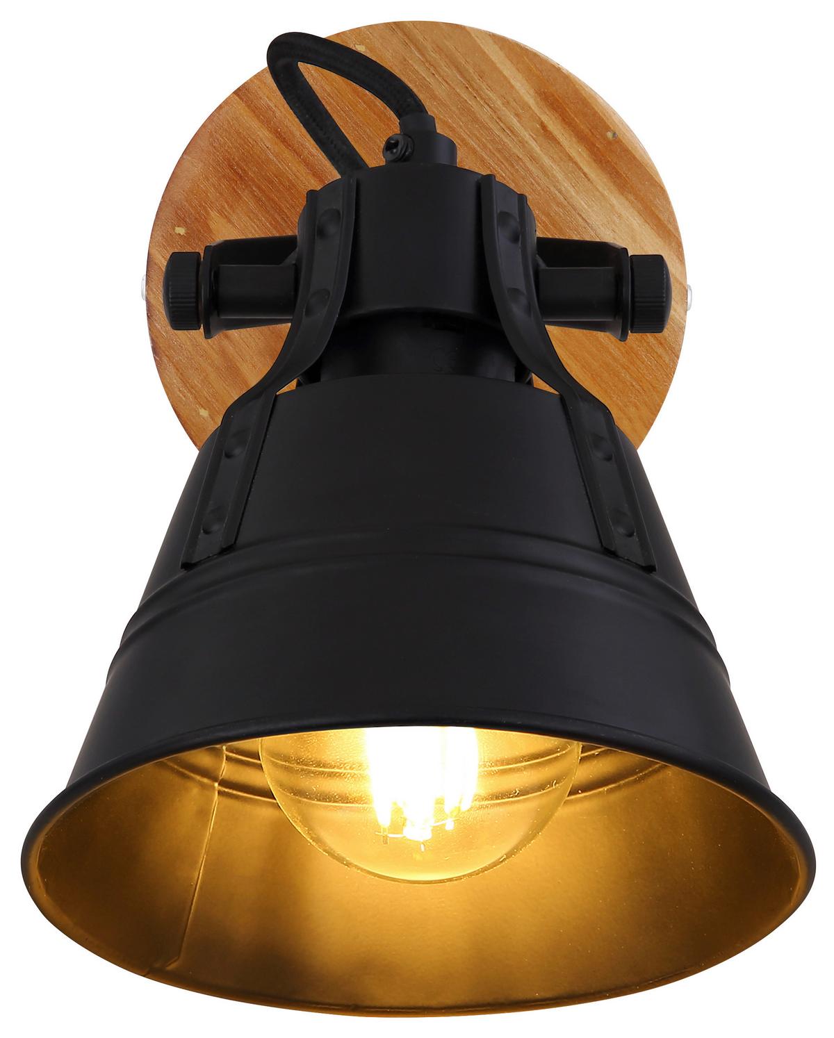 Strahler Günther 1-flammig Verstellbar L: 14 Cm - Goldfarben/Schwarz, Natur, Holz/Metall (14/17/18cm) - Globo