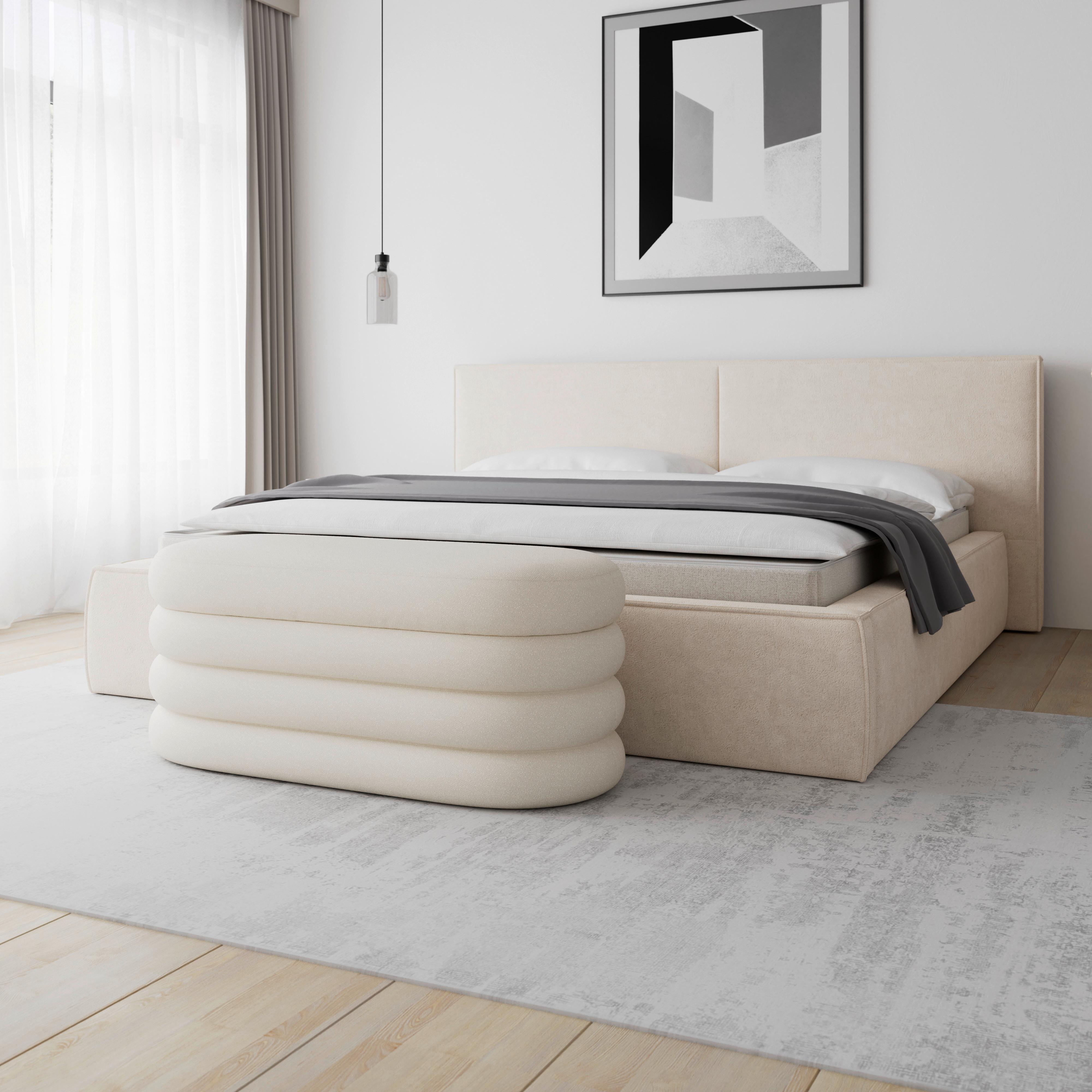 Taburetová lavice LORENA polstrovaná, béžová - béžová, Moderní, dřevo/textil (110/47/45cm) - Bessagi Home