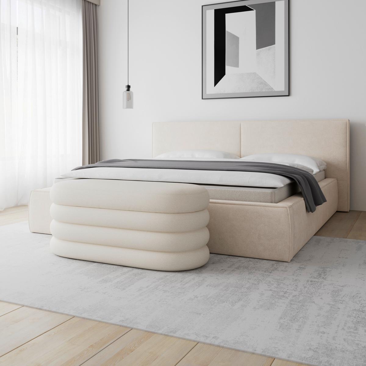 Taburetová lavice LORENA polstrovaná, béžová - béžová, Moderní, dřevo/textil (110/47/45cm) - Bessagi Home