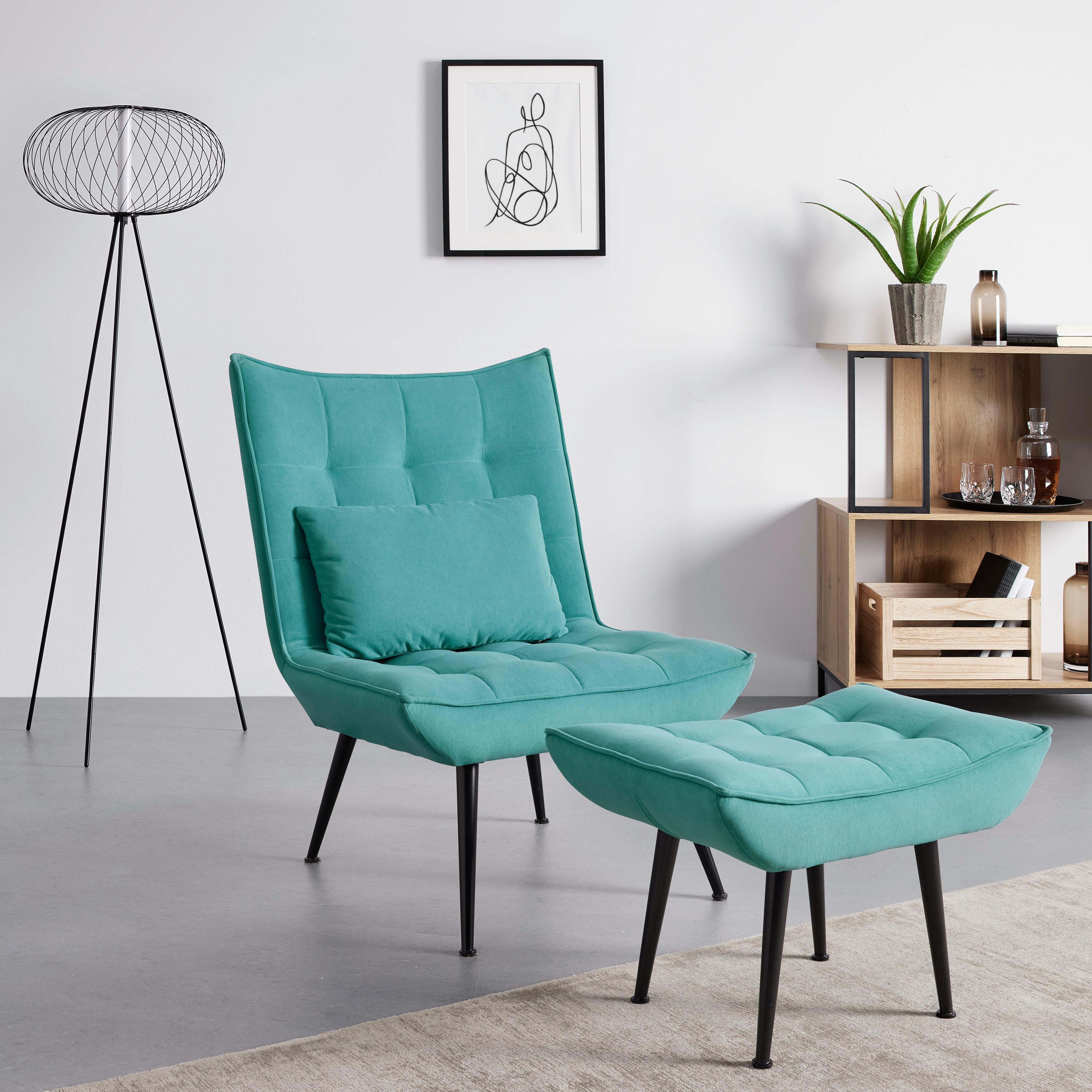 Čalúnené Kreslo S Podnožkou Toma, Petrolejové - čierna/petrolejová, Moderný, kov/drevo (71/96,5/82cm) - Bessagi Home